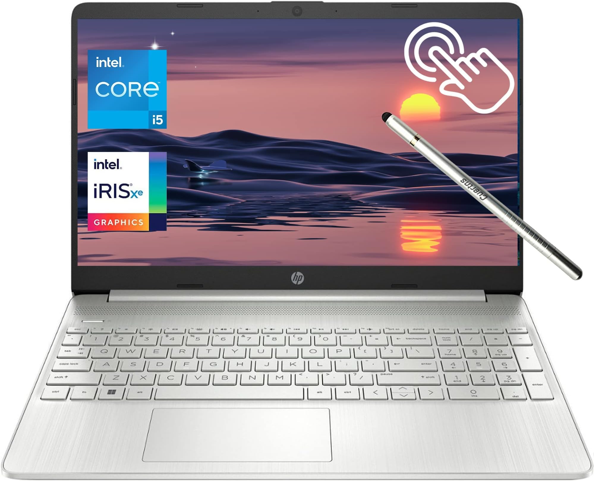 لپ تاپ لمسی اصلی HP 15.6 اینچ، دیسپلی HD، Intel Core i5-1155G7 (قویتر از i7-1065G7)، 16 گیگابایت رم - 1 ترابایت حافظه جامد PCie، گرافیک Intel Iris Xe، پد عددی، بلوتوث 5، ویندوز 11 هوم، رنگ نقره‌ای