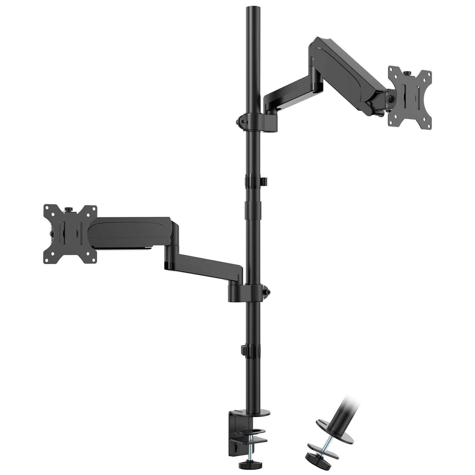پایه دوگانه بالای مانیتور WORLDLIFT - قرارگیری عمودی بالای مانیتور دسک برای دو صفحه نمایش تا 32 اینچ - پشتیبانی از پایه قابل تنظیم ارتفاع با چرخش، شیب و چرخش⟩WLMA08-PM