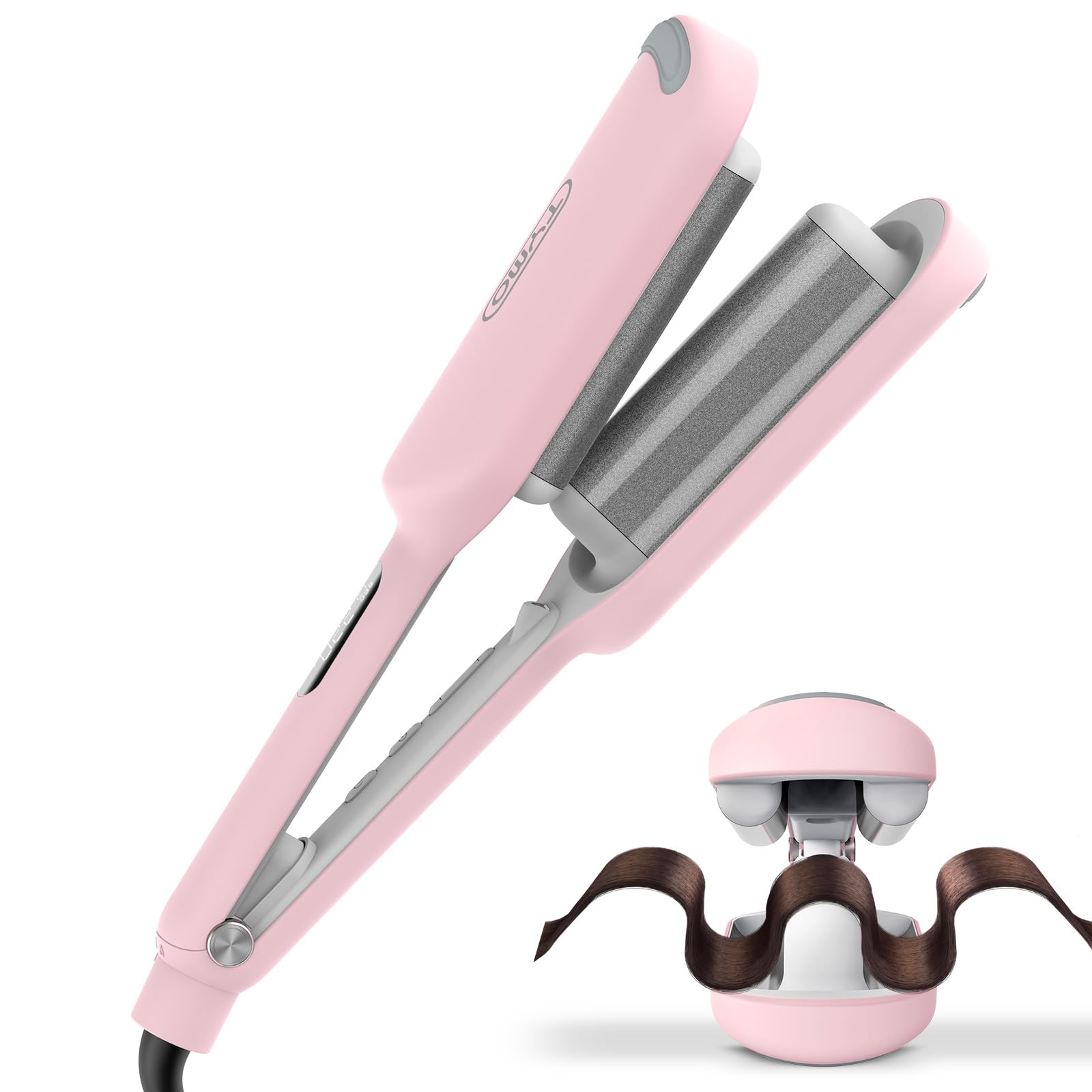 رویان، TYMO ROVY Hair Waver Crimper - حالت دهنده مو، حالت دهنده مو عمیق، حلقه زدن یونیک با بشکه کرمیک تورمالین برای زنان، ضد سوزش، سریع و آسان، ولتاژ دوگانه، صورتی 32 میلیمتر 32 میلیمتر صورتی