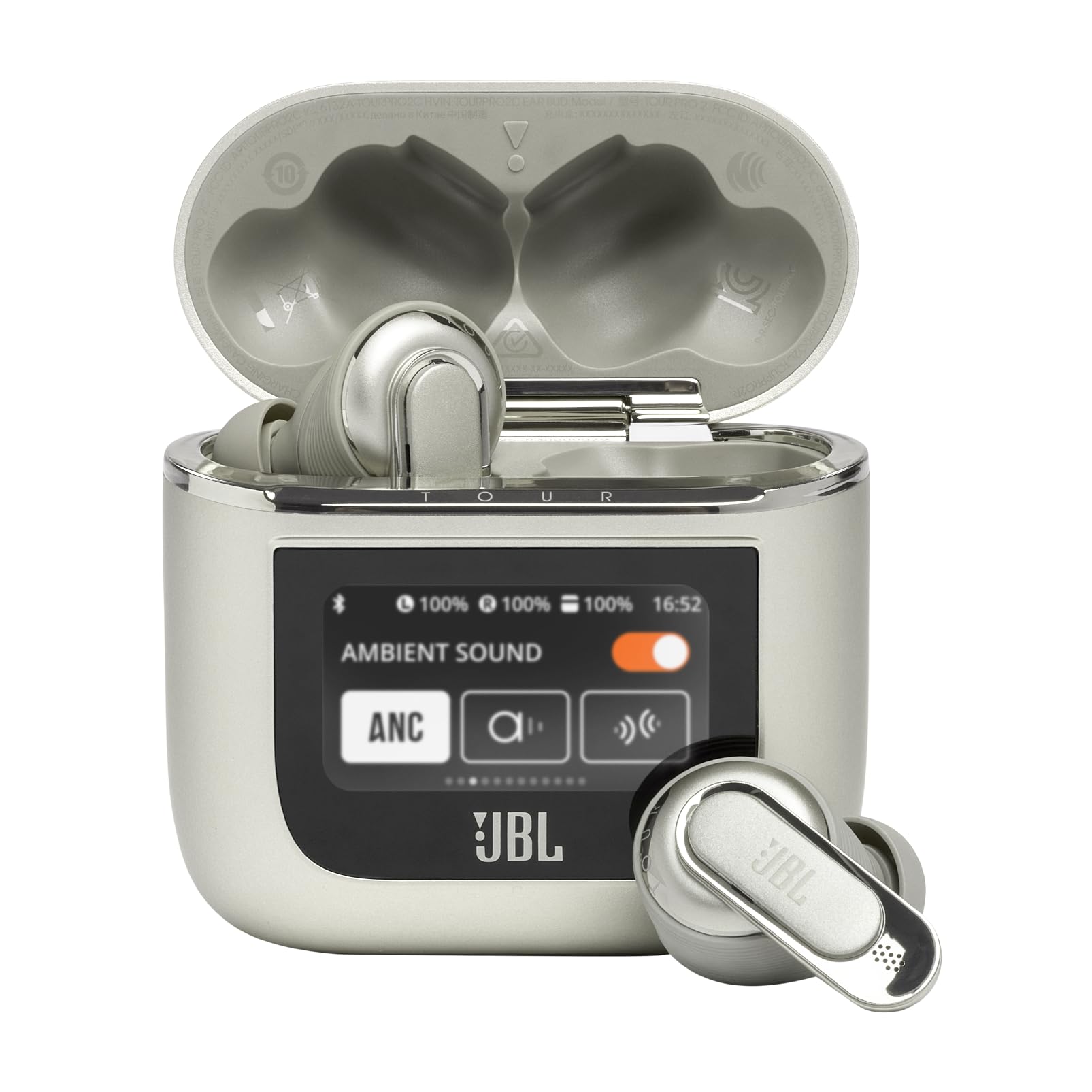 JBL Tour Pro 2 True Wireless Noise Cancelling Earbuds, Smart Case, Smart Ambient, 6-Mic Technology, Immersive Legendary Sound, Sound Amplification, Bluetooth 5.3, LE Audio - Champagne, JBLTOURPRO2CPG Tour Pro 2 Champagne