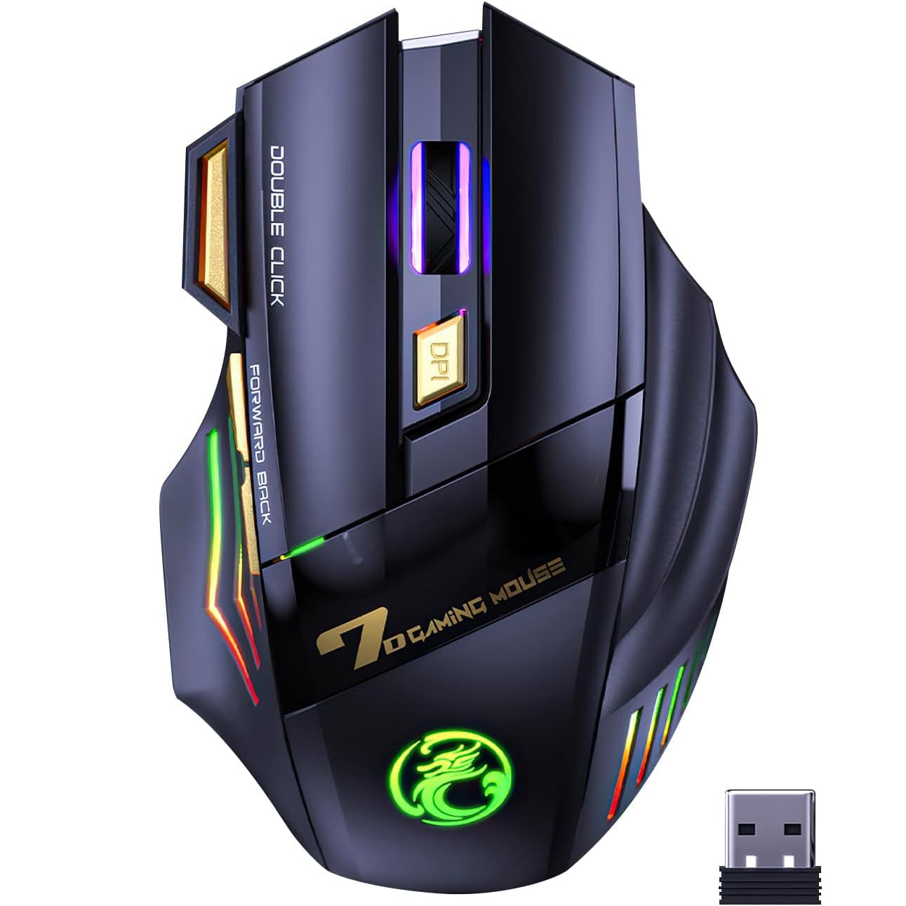 موشواره بی‌سیم Clocell، موشواره بازی، حالت دوگانه (بلوتوث 5.1 + USB) 2.4 گیگاهرتز، موشواره بی‌سیم با نور پس‌زمینه RGB، 25 ساعت برای ویندوز/مک، شارژی مشکی