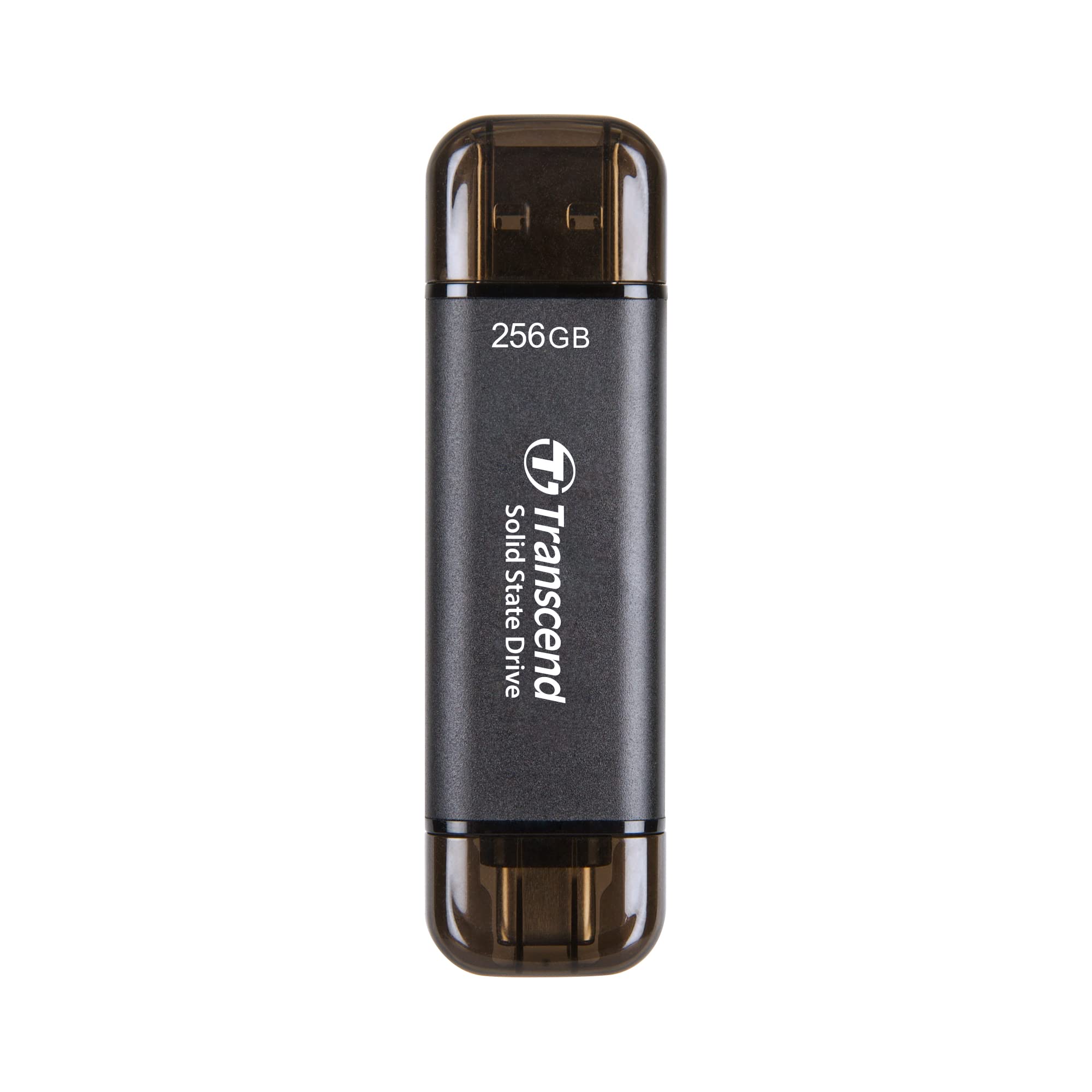 تبدیل Transcend TS256GESD310C به 256GB واگن، SSD خارجی، طراحی USB 2 در 1، رابط‌های نوع A و C، با سرعت‌های داغ تا 1050 مگابایت بر ثانیه، سرعت انتقال، سازگار با آیفون 4K ProRes، رنگ سیاه