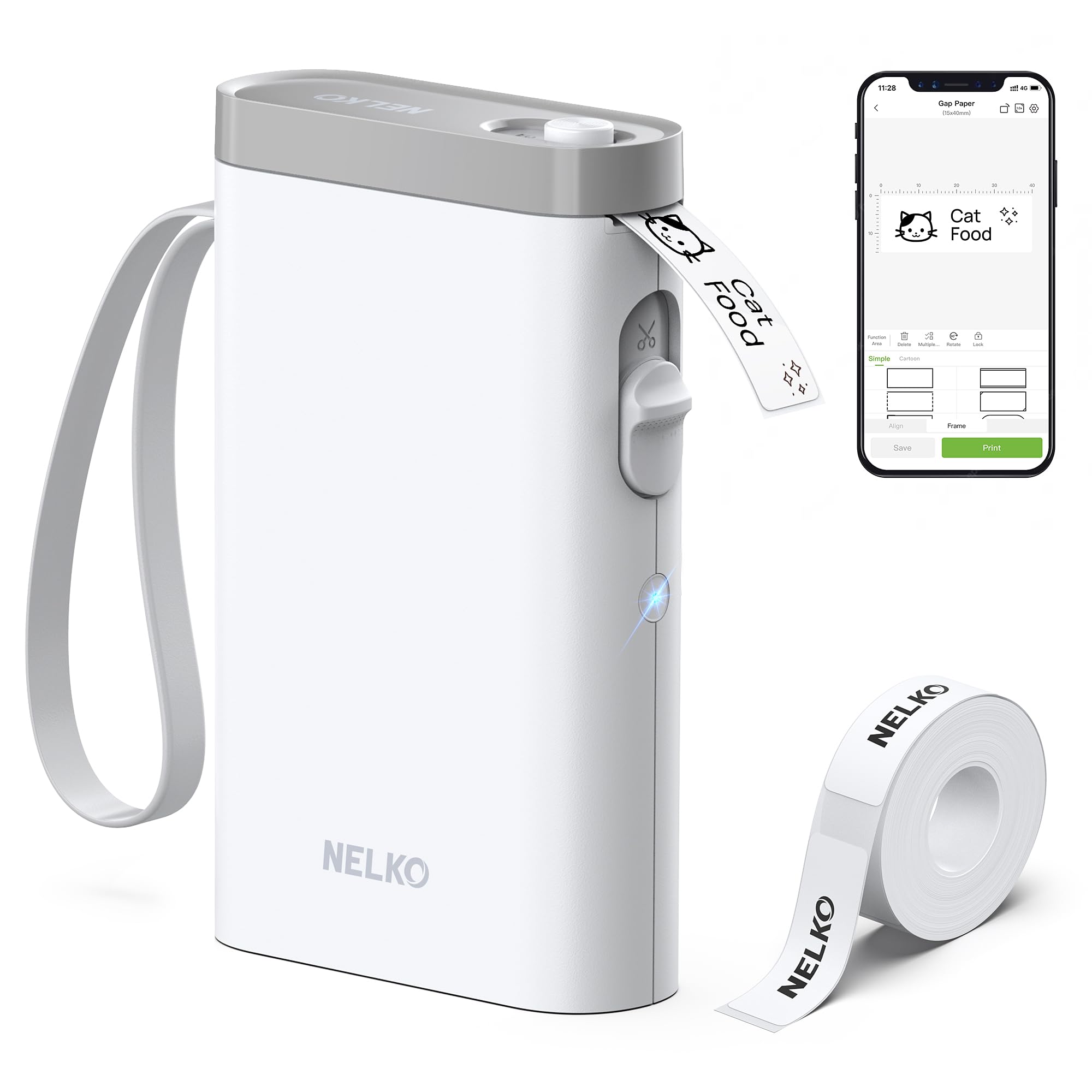 چاپگر برچسب‌های خودچسب Nelko Bluetooth P21، دستگاه قابل حمل بی‌سیم برچسب‌زنی کوچک برای iOS Android، خانه، دفتر - سفید