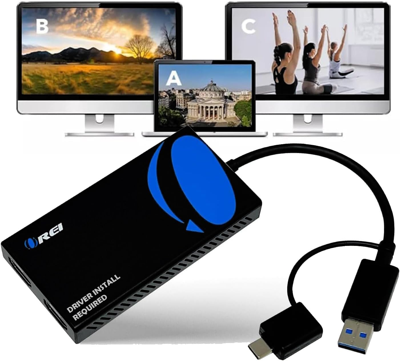 OREI SplitExtend HDMI Splitter یک نمایشگر تقسیم شده HDMI برای نمایش گسترده برای دو مانیتور است - نمایش چند مانیتور با 3 صفحه جداگانه - آداپتور USB A و USB-C به HDMI 2.0، خروجی 4K@30Hz 1، خروجی 1080p 2 برای ویندوز، سیستم عامل Mac OS G 1X2 SplitExtend