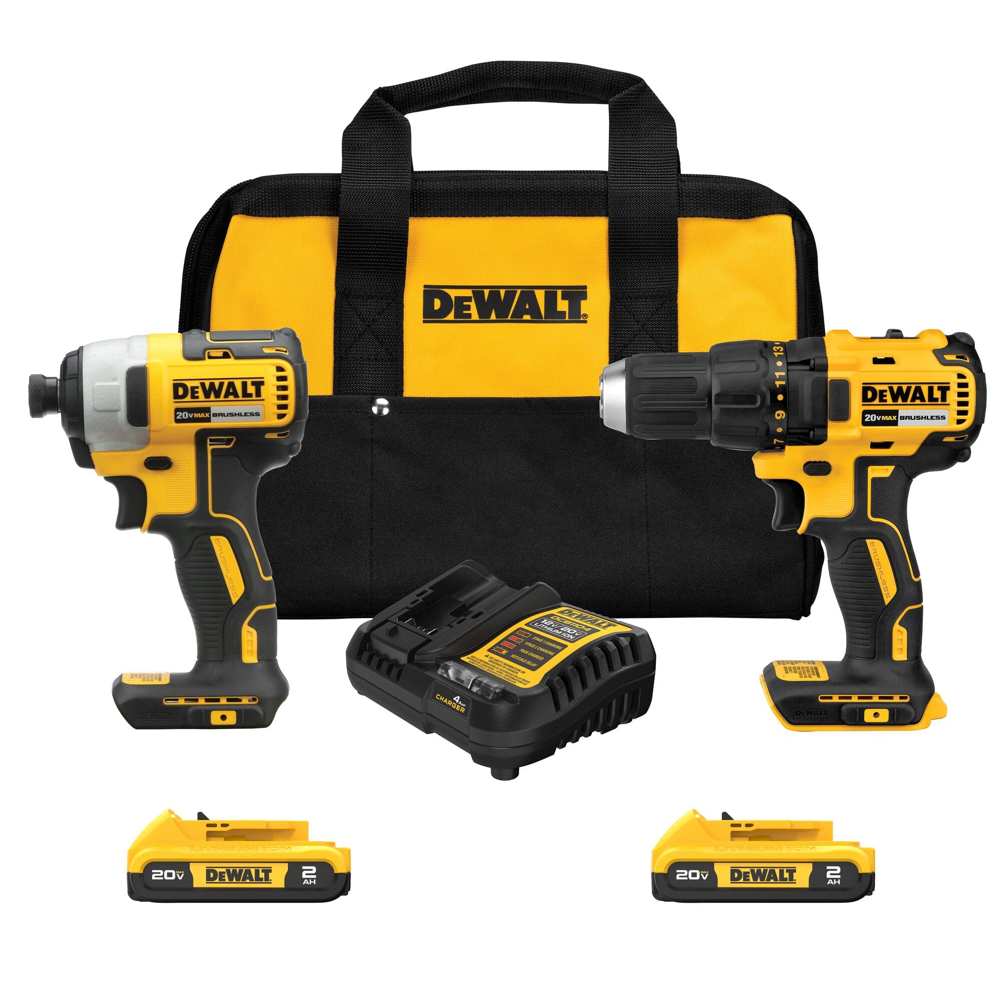 DEWALT - مجموعه ابزار قدرتی 20 ولت MAX ، مجموعه ابزارهای برقی بی‌سیم ، 2 ابزار با 2 باتری و شارژر (DCK277D2) شامل باتری جدید