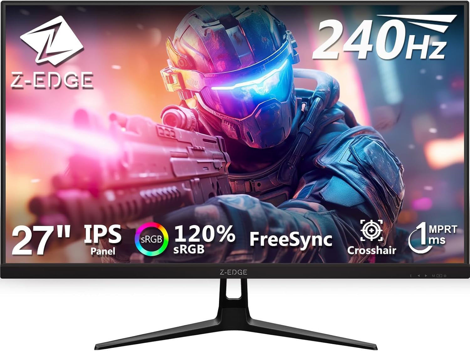 مانیتور بازی Z-Edge 27 اینچ 1920x1080 IPS 240Hz مانیتور بازی 1ms بدون حاشیه LED، UG27PJ AMD Freesync نمایشگر پریمیوم Display Port HDMI FHD-27inch-240hz