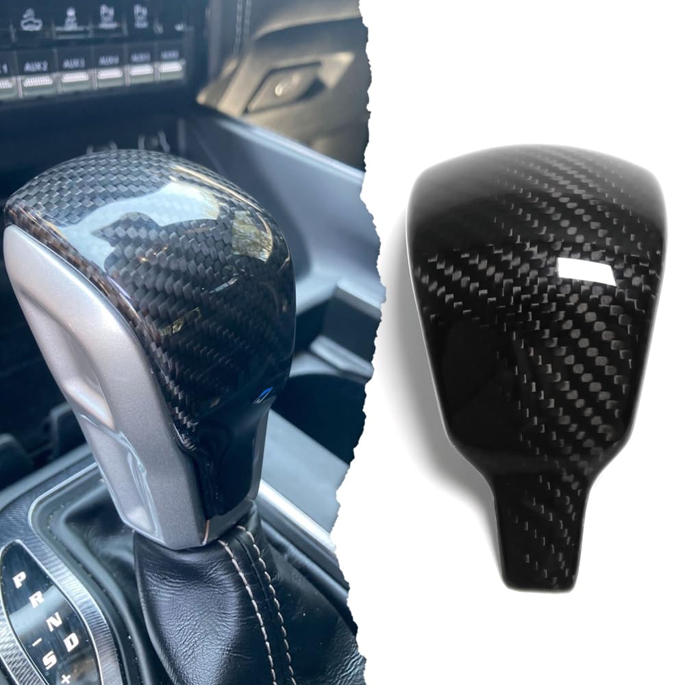 Car Center Console Water Cup Panel Cover for Dodge Ram 1500 TRX 2019 2020 2021 2022 2023, Genuine Carbon Fiber Interior Cup Holder Trim (Gear Shift Knob Cover)