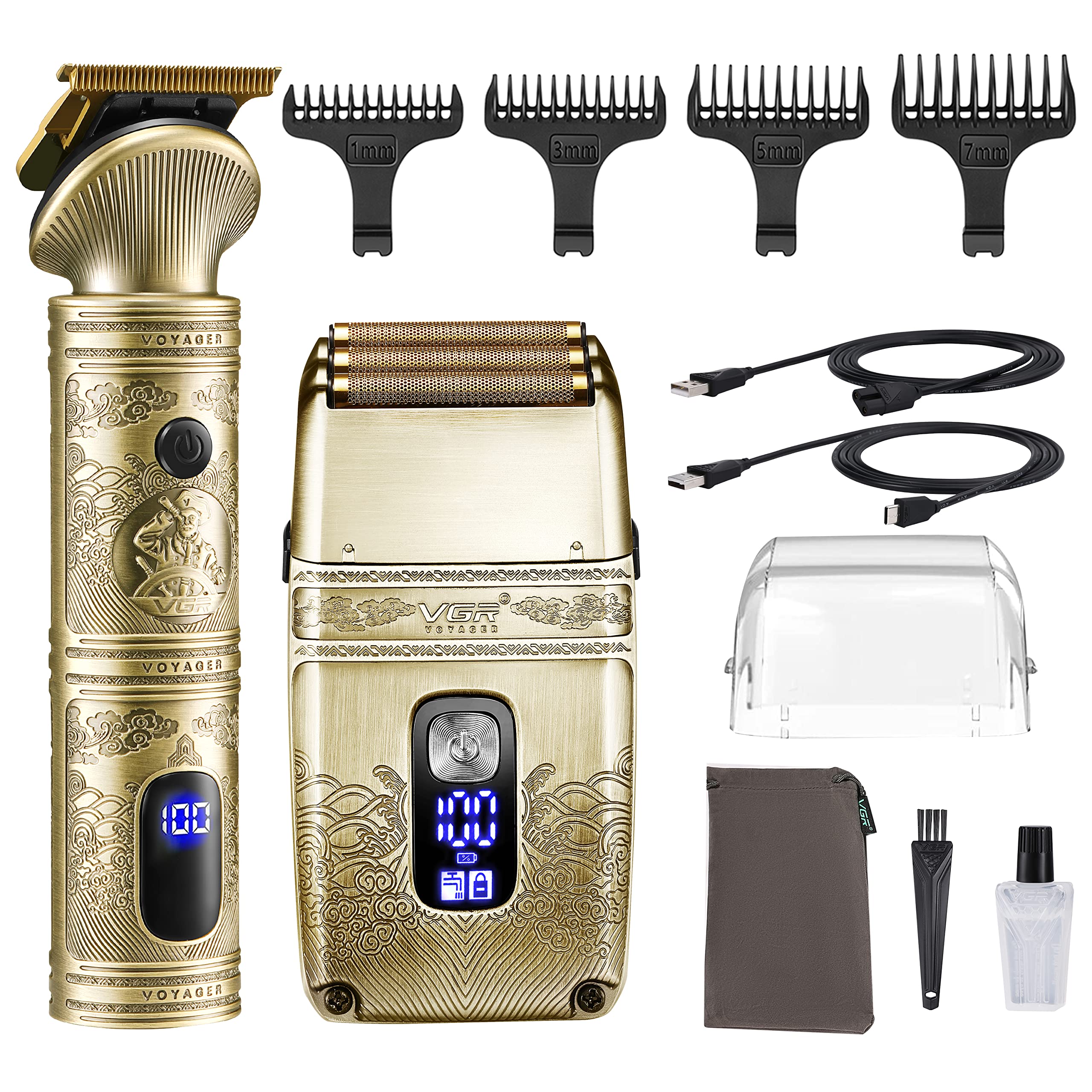 کادوهای VGR برای او تراش مو و ریش و برقی برای مردان، تراش صورت فویل، تراش ریش، کیت آرایشگر T Liners برای مردان، کیت مراقبتی مردانه با سه تیغ ضد آب بی‌سیم