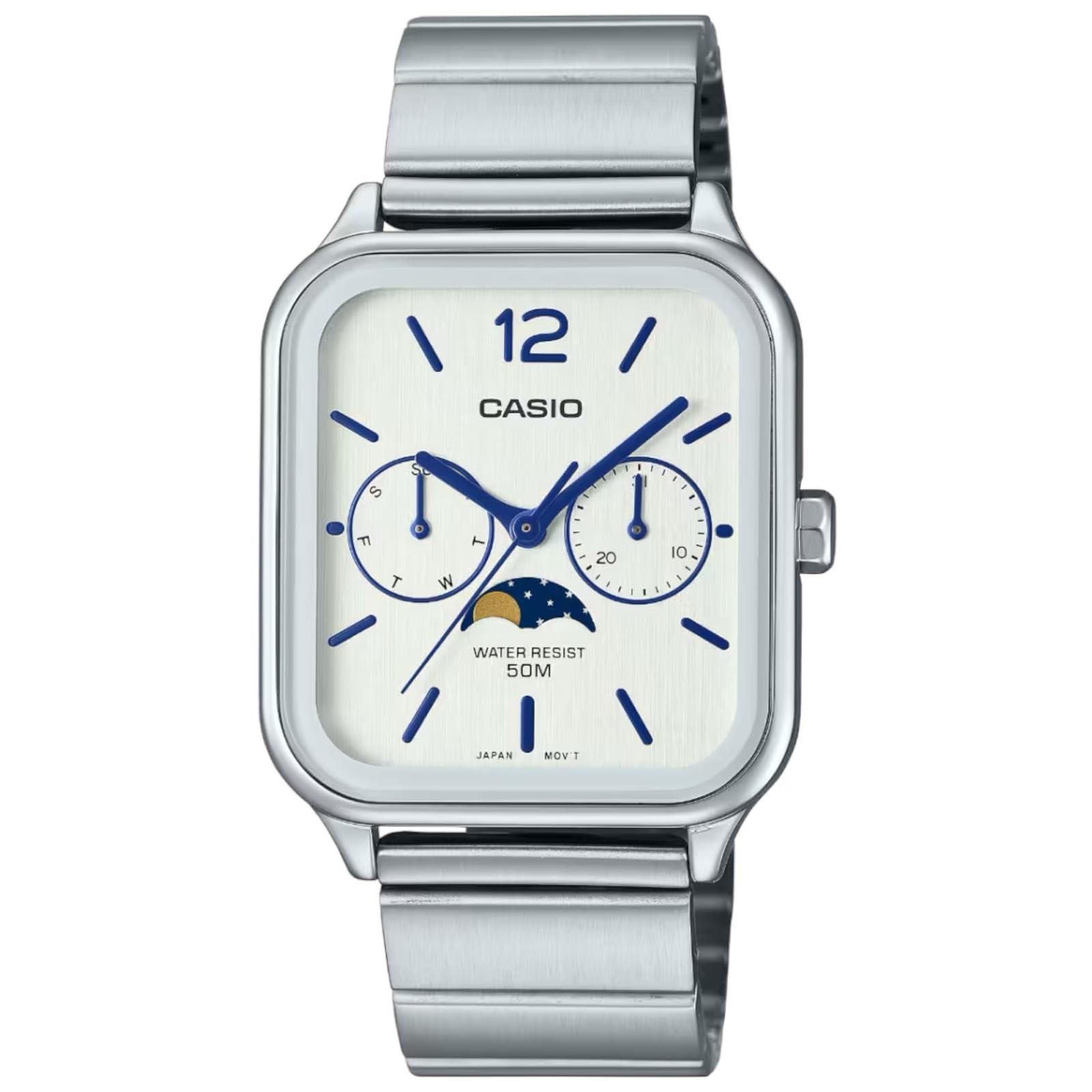 ساعت مردانه Casio - مدل MTP-M305D-7AVDF با صفحه سفید و بند نقره ای