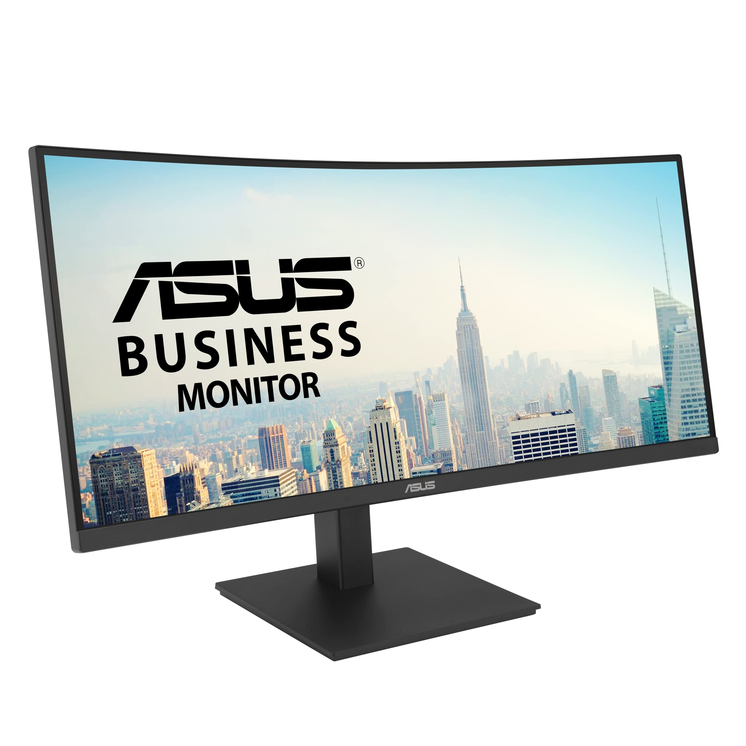 مانیتور داکینگ ASUS VA34VCPSN - 34 اینچ، 3440 × 1440، منحنی 1500R، بدون قاب، USB-C PD 65 وات، RJ45، هاب USB، نور آبی کم، بدون ومصای، طراحی ارگونومیک، قابلیت نصب بر روی دیوار، پایداری سبز