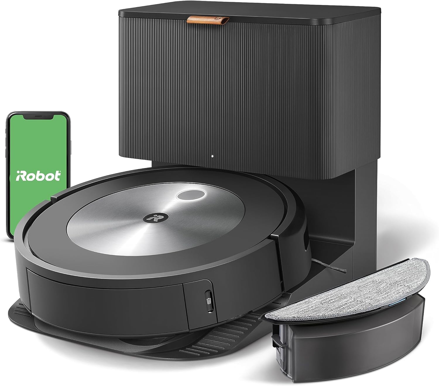 روبات آبکش و جاروبرقی iRobot Roomba Combo j5+ - پاک کننده خودکار با تشخیص موانع مانند آلاینده‌های حیوان خانگی و سیم‌ها، خودش را به مدت 60 روز خالی می‌کند، تمیز کردن به ترتیب اتاق با نقشه‌برداری هوشمند، قابلیت کنترل توسط الکسا 60 روز خشک یا مرطوب