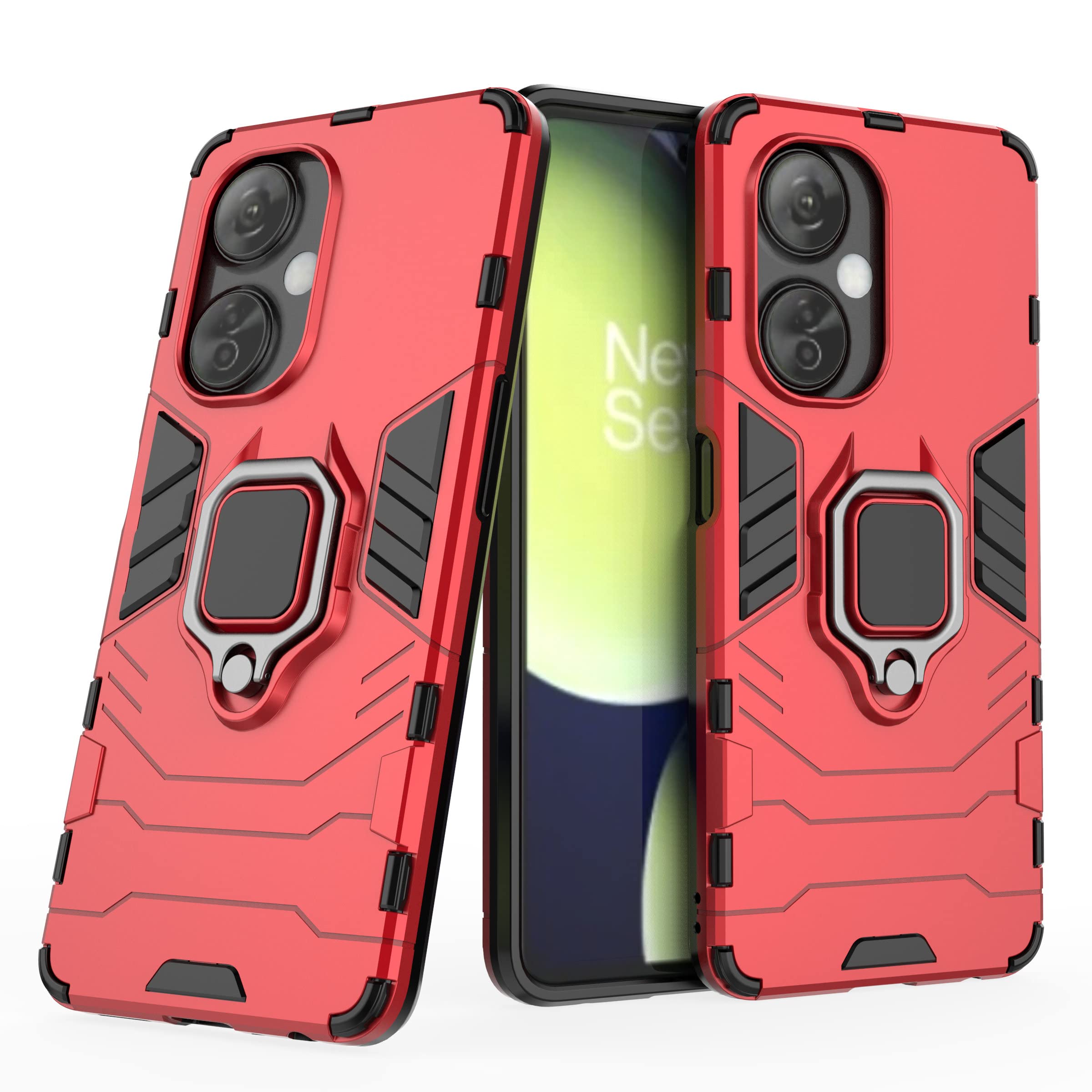 مورد 2NSPDRGNI برای OnePlus Nord CE 3 Lite، محافظت هجیمان شده هجیم دوتایی شوک پذیر دفاعی با پایه کیک Stand Armor Case Cover، قرمز OnePlus Nord CE 3 Lite قرمز