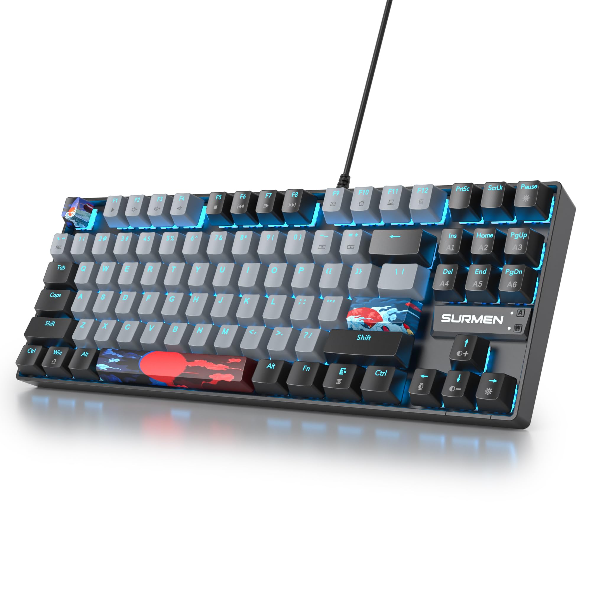 صفحه کلید بازی مکانیکال 75٪ اوپکینتی با سوئیچ قرمز، صفحه کلید RGB Backlit، 87 کلیدهای کومپکت TKL با سیم برای لپتاپ های کامپیوتری گیمر Xbox PS (خاکستری/ 87 سوئیچ قرمز)