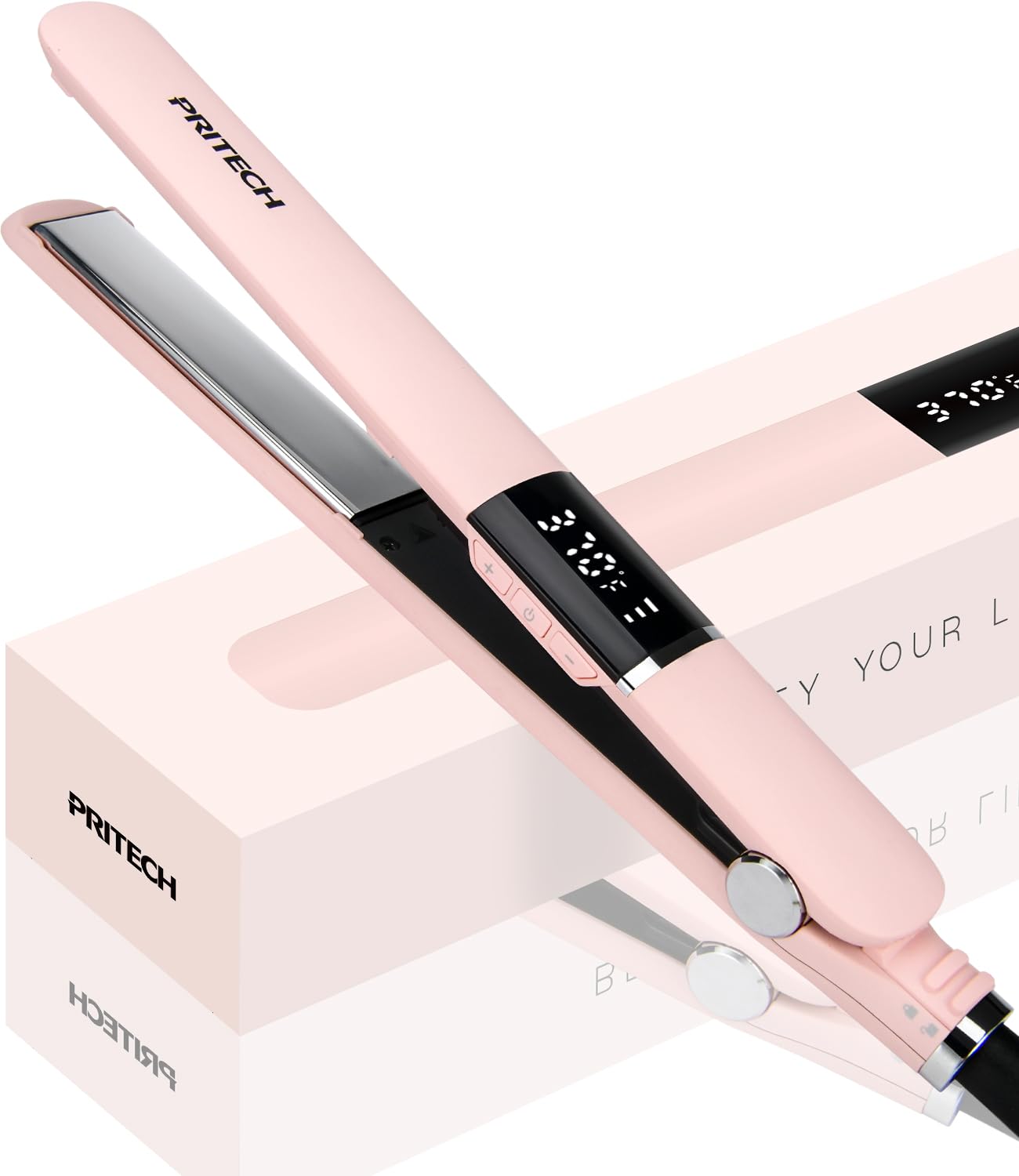 صاف کننده موی PRITECH Flat Iron با صفحه تیتانیوم و دمای قابل تنظیم (290°F-450°F)، صفحه 1 اینچی برای همه انواع مدل‌های مو و صاف کننده مو‌ها