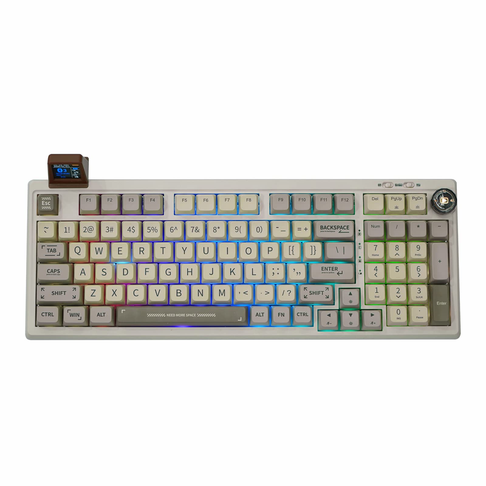 کیبورد مکانیکی EPOMAKER RT100 با 97 کلید، صفحه نمایش قابل تنظیم، دسته، سوکت قابل تعویض، باتری 5000mAh برای وین/مک (مدل RT100 Retro، سوئیچ لینیار Wisteria) مناسب برای استفاده با بلوتوث 5.0/2.4G/USB-C. سوئیچ لینیار Wisteria برای مدل RT100 Retro.