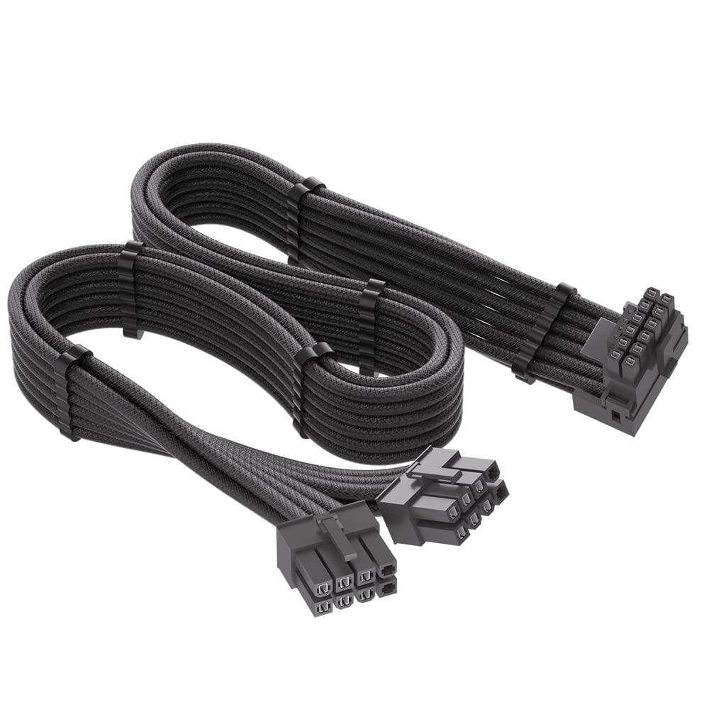 آداپتور 90 درجه 12VHPWR برای کارسیر: PCIE 5.0 16AWG 600W آداپتور 12VHPWR دوگانه 8 پین PCIe به 16 پین 12 + 4 پین برای کارت گرافیک RTX 4090 4080 3090TI 4070Ti، فقط برای منبع تغذیه کارسیر (نوع A)
