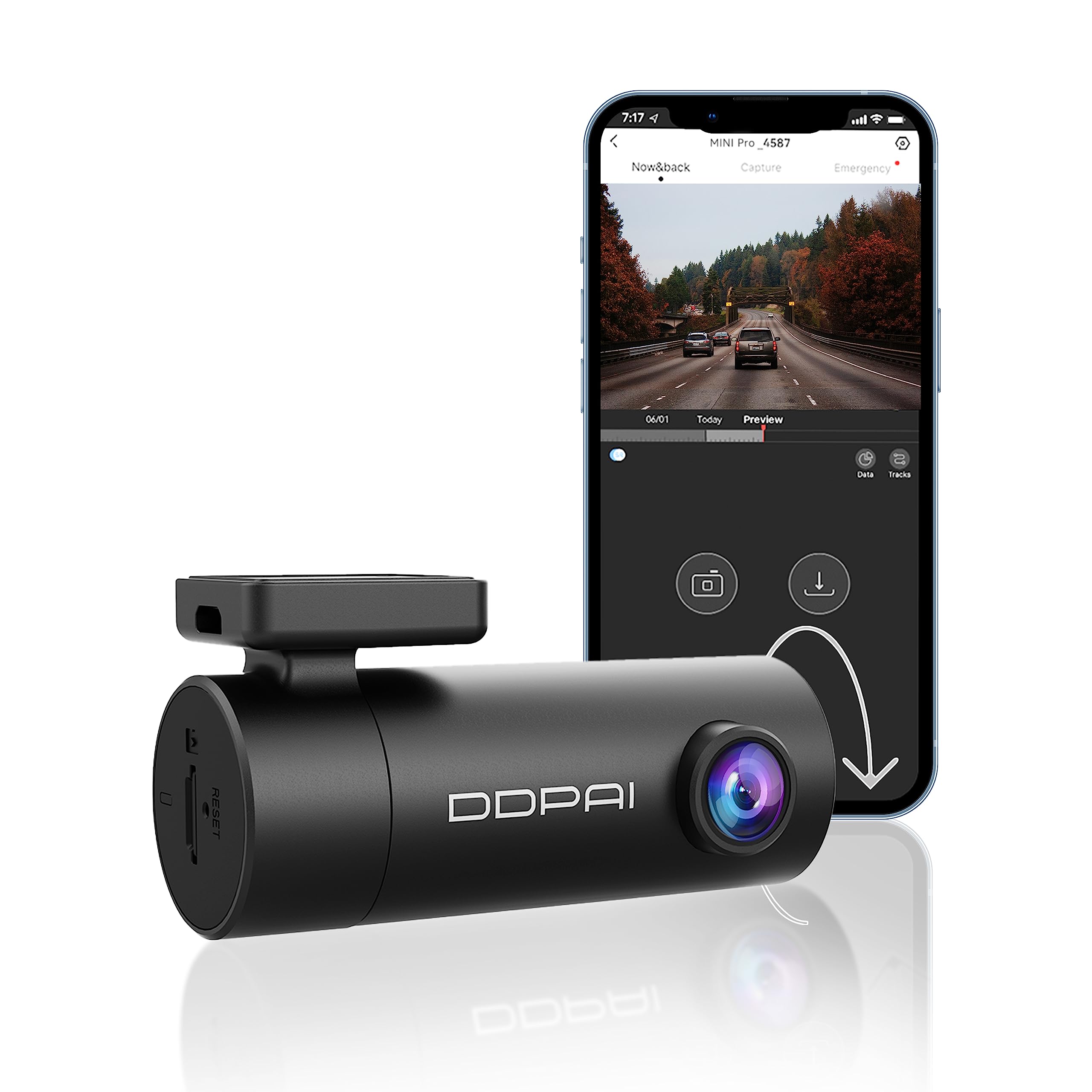 دوربین داش DDPAI برای خودروها با کیفیت تصویر 1296P UHD، دوربین داش با دید در شب، دوربین جلوی خودرو با سنسور G، ضبط حلقه ای، مدل پارکینگ 24 ساعته، Mini Pro