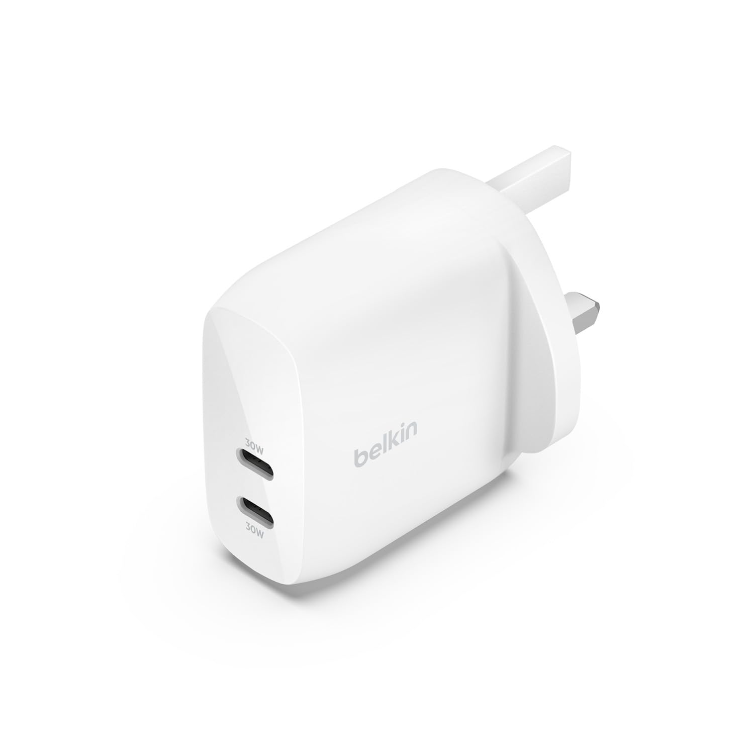 شارژر دوگانه USB-C Belkin BoostCharge با PPS، شارژر 60 وات برای آیفون ۱۷، آیفون ایر، آیپد، سامسونگ گلکسی، گوگل پیکسل، مک‌بوک - سازگار با کابل USB-C به lightning و USB-C به USB-C - رنگ سفید
