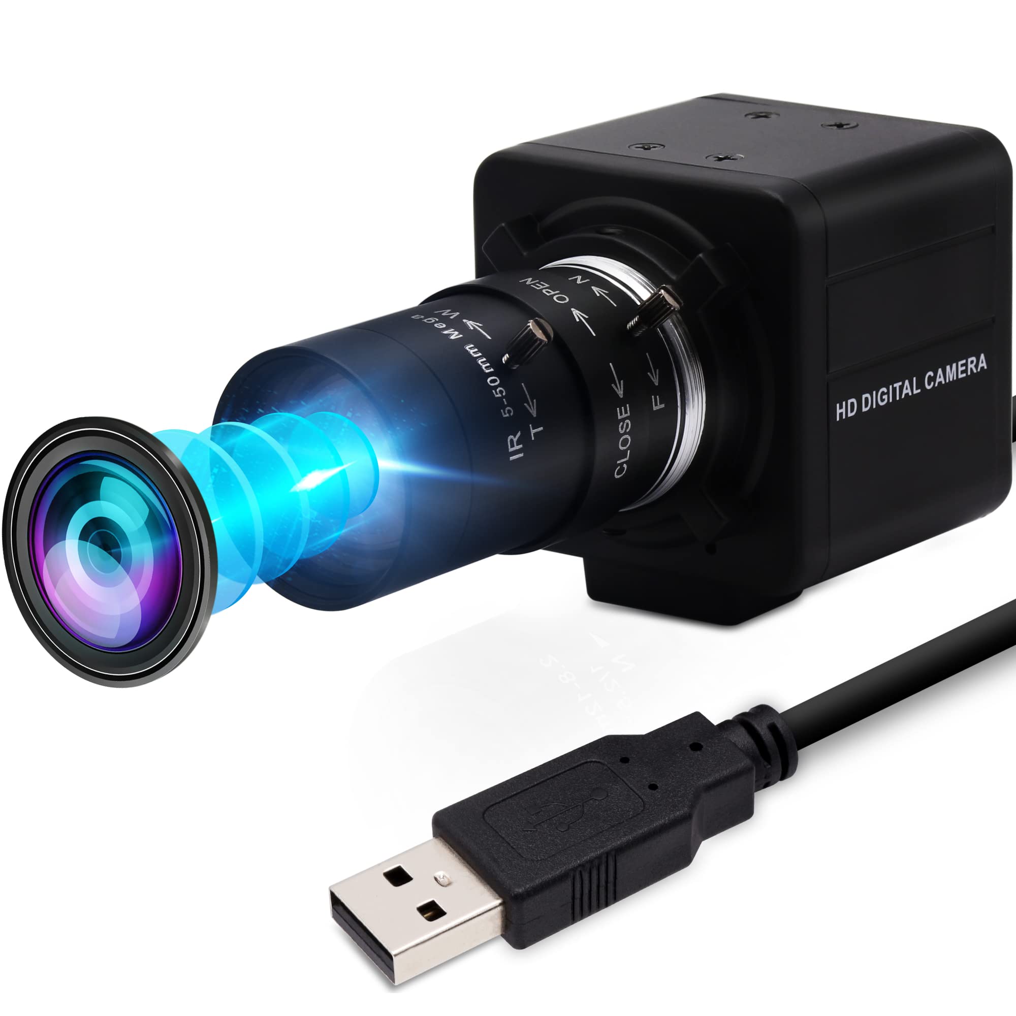 دوربین USB با کیفیت ۱۰۸۰ پیکسل با سرعت بالا ۲۶۰ فریم در ثانیه، لنز زوم اپتیکال ۱۰ برابر ۵-۵۰ میلی‌متر، دوربین وب USB ۲ مگاپیکسل با قابلیت زوم دستی نزدیک و دور، مناسب برای جلسات کامپیوتری UVC و دوربین گلف برای Raspberry Pi ویندوز مک. دوربین USB با سرعت ۲۶۰ فریم در ثانیه و لنز زوم ۵-۵۰ میلی‌متر.