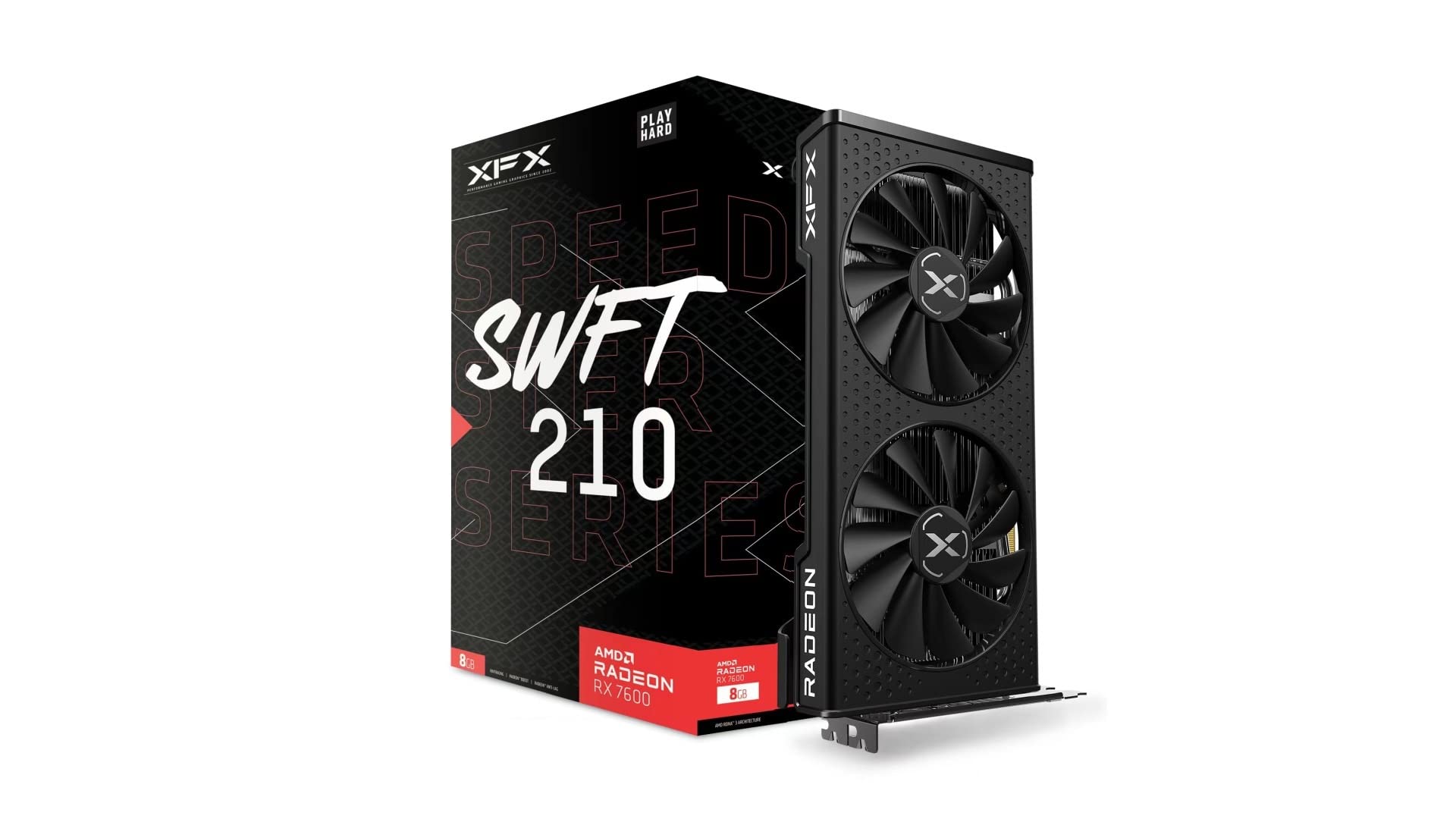 کارت گرافیک بازی XFX SPEEDSTER SWFT210 RADEON RX 7600 CORE با 8GB GDDR6 HDMI 3xDP، AMD RDNA 3 (RX-76PSWFTFY) RX 7600 SWFT