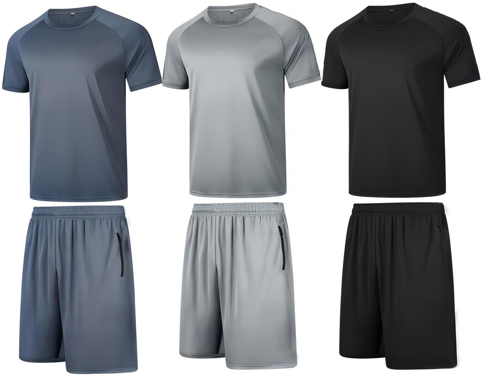 RPOVIG Shirts Shorts Workout Set:Men's 3 Pack Clothes Short set outfits Gym Active Athletic Basketball L Z-black/Blue/Grey