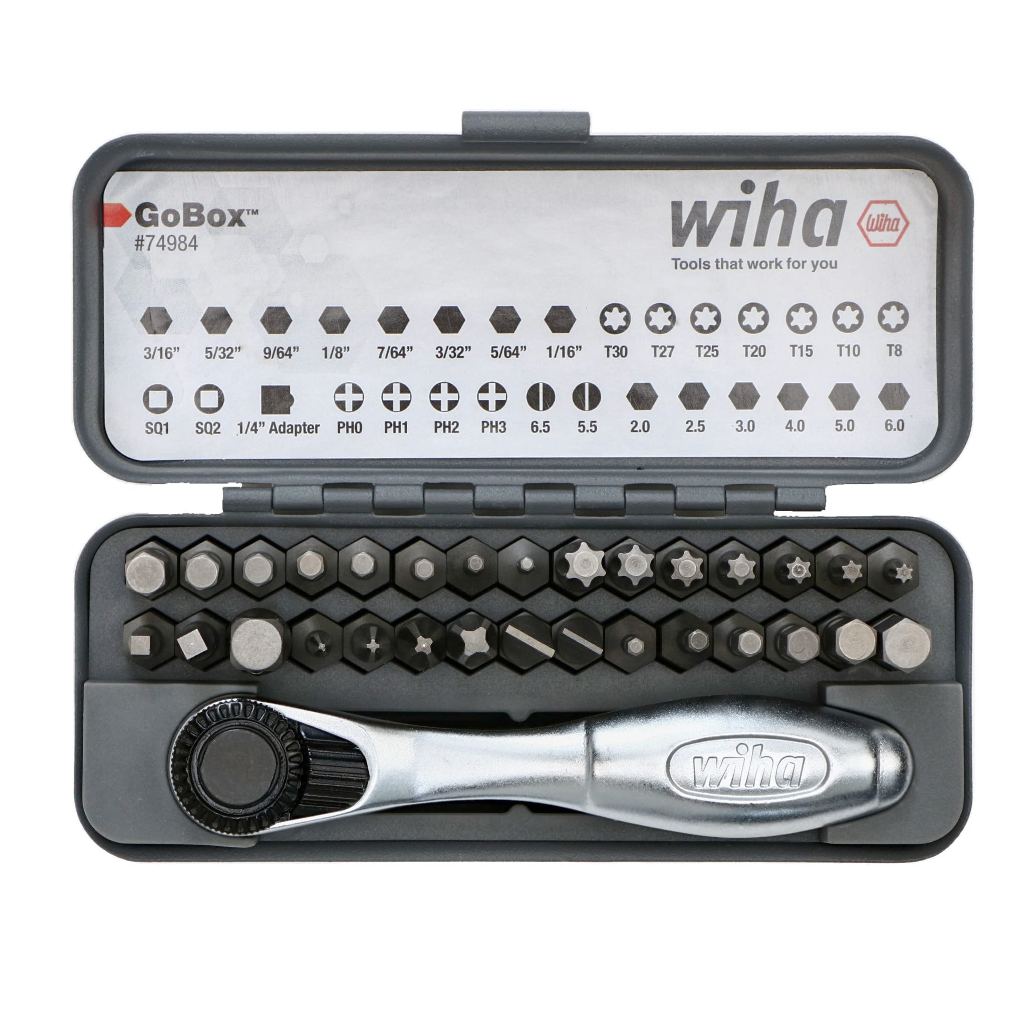 مجموعه بیت استاندارد 32 تایی Wiha 74984 با کیفیت با Mini Ratchet Fastener Drive Bit
