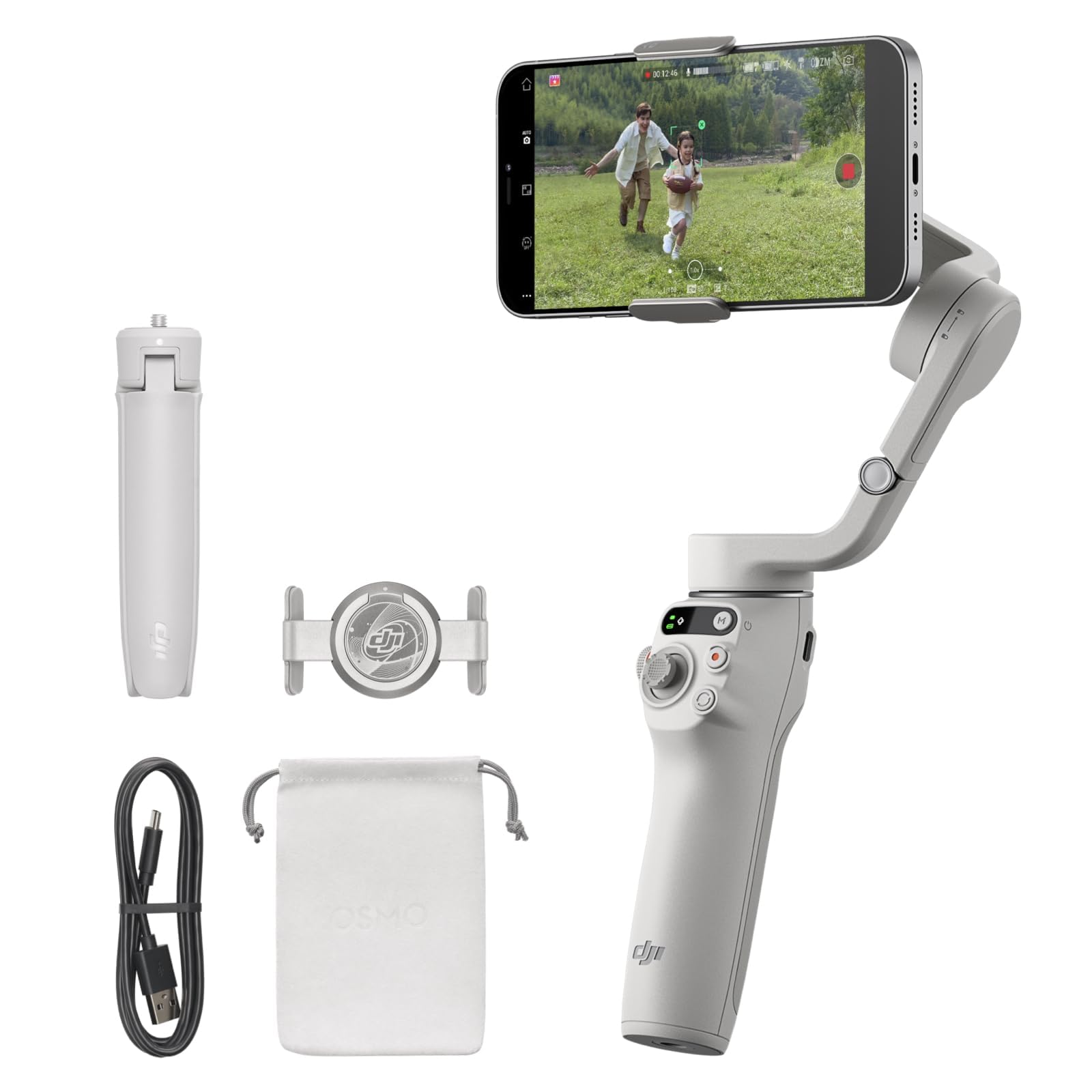 ژیمبال استابیلایزر DJI OSMO Mobile 6 برای اسمارتفون، ژیمبال 3 محوره، ژیمبال تلفن همراه، شاخه گسترش داخلی، ژیمبال اندروید و آیفون، استابیلایزر ولاگینگ، پلاتینوم خاکستری، ورژن امارات با پشتیبانی رسمی گارانتی خاکستری