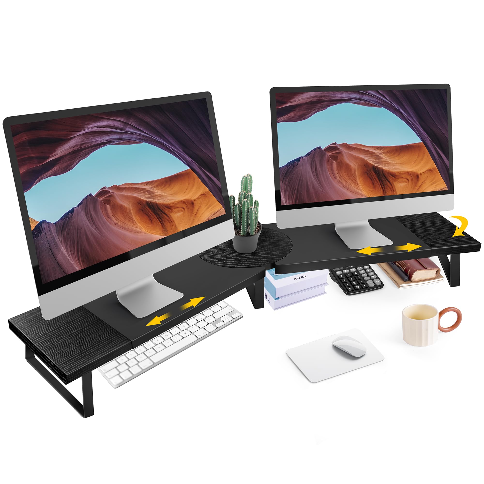 دوگانه-نمایشگر-Riser-Stand-For-Desk، ایستگاه نمایشگر بزرگ برای 2 نمایشگر با زاویه و طول قابل تنظیم، دو برزنتر رایانه برای سازماندهی میزکار، ایستگاه نمایشگر برای تلویزیون لپتاپ چاپگر مشکی-زاویه قابل تنظیم