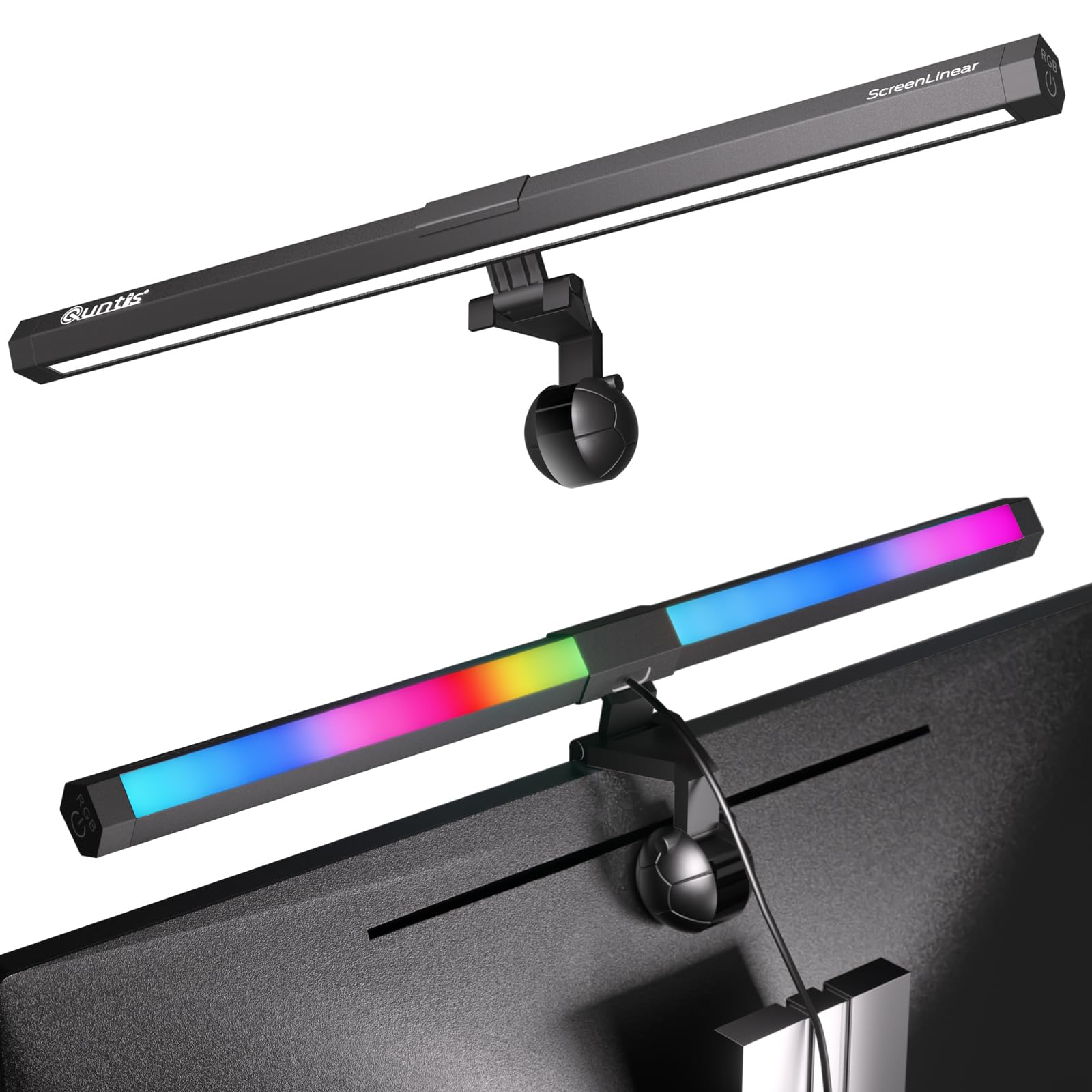 لامپ رومیزی با نور تصویری RGB Quntis Monitor Light، نور دوگانه مراقبت از چشم، مناسب برای بازی و اداره، ۱۵ حالت نور قابل تاریکی‌پذیری، ۳ دمای رنگ قابل تنظیم روشنایی، نور صفحه نمایش با رنگیت معاصر