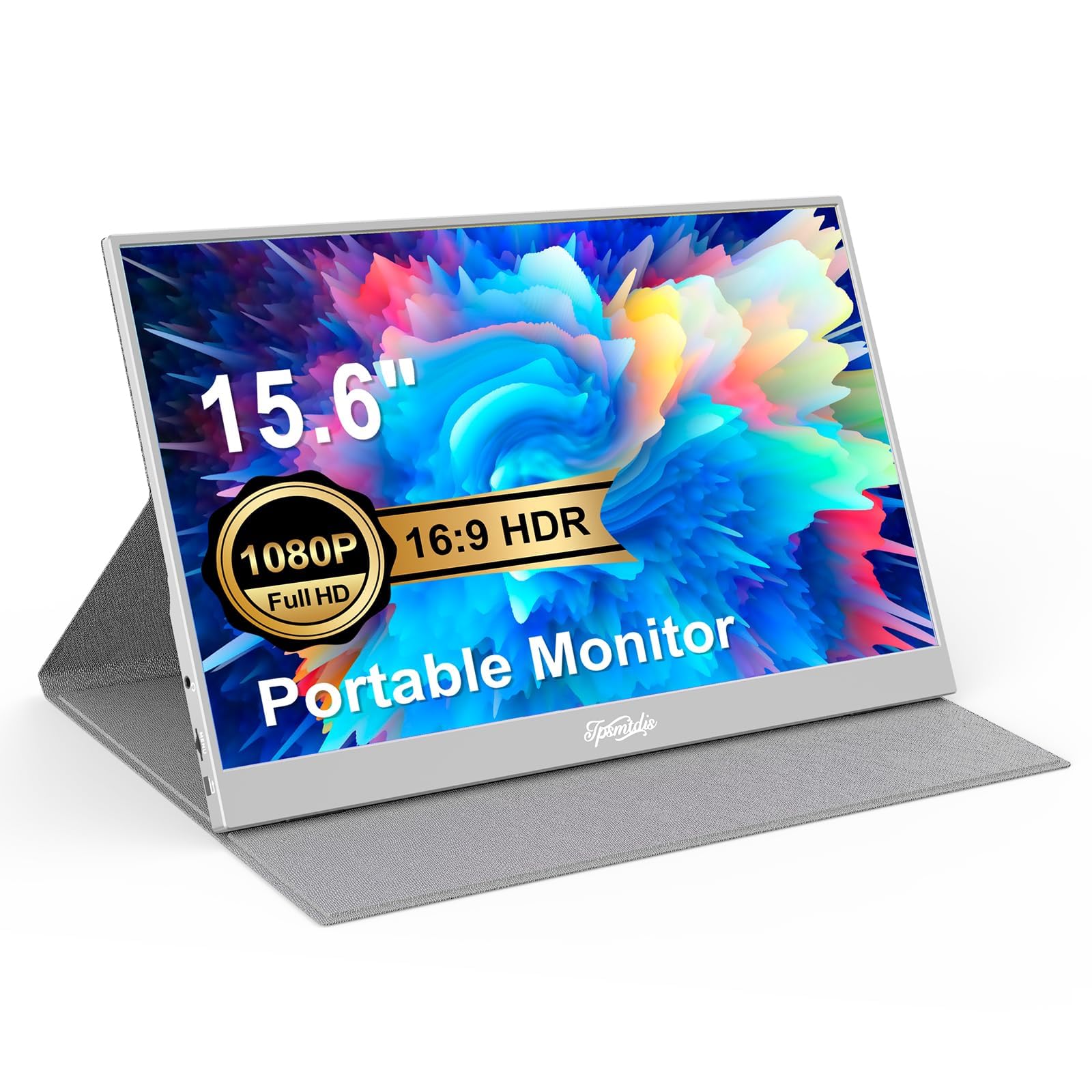 مانیتور قابل حمل 15.6 اینچی Tpsmtdis، تقویت کننده صفحه نمایش 1080P IPS FHD لپ تاپ دوم، نمایشگر قابل حمل HDR USB-C HDMI برای بازی در سفر برای PC Mac Phone PS4/5 Switch Xbox، با کاور هوشمند و اسپیکرهای دوگانه، رنگ نقره ای 15.6