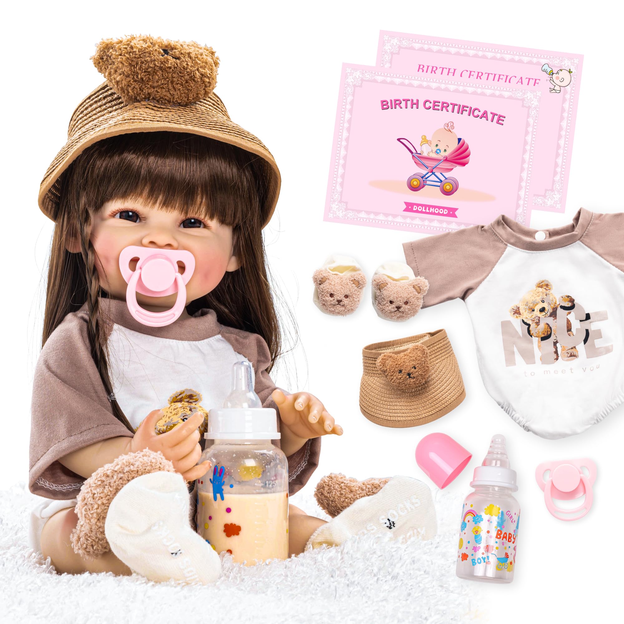 DOLLHOOD Bone Baby Dolls - 18-Inch مانند زنده واقعی تمام واقعی وینیل سیلیکونی نوزاد با بازوها و پاهای متحرک کامل با لوازم جانبي ارائه شده با یک گواهینامه تولد. هدیه عالی برای کودکان لیلی مای