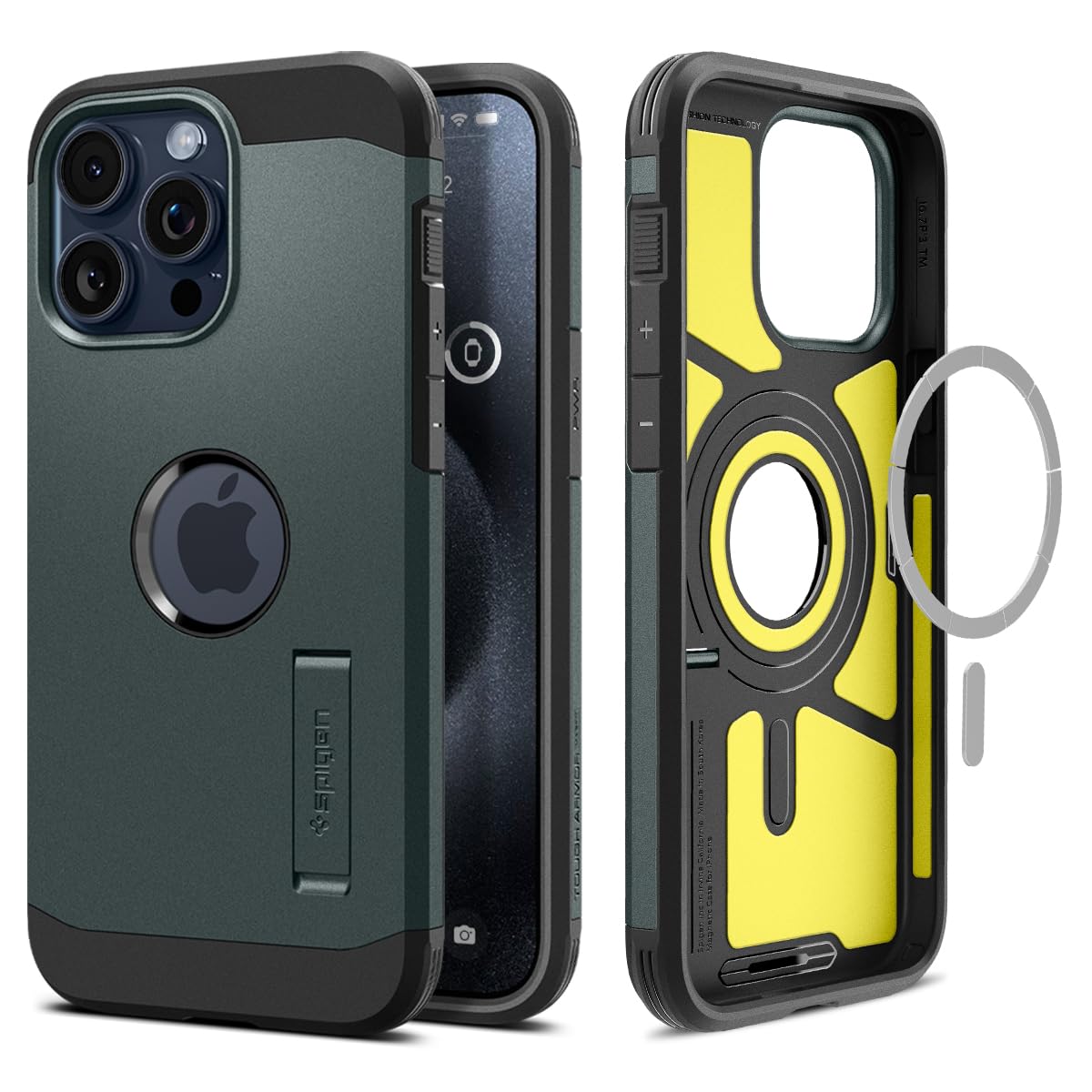 کاور محافظ Spigen Tough Armor MagFit طراحی شده برای آیفون 15 پرو مکزیمم (2023) - سبز غارتگرافی - سازگار با تکنولوژی MagSafe