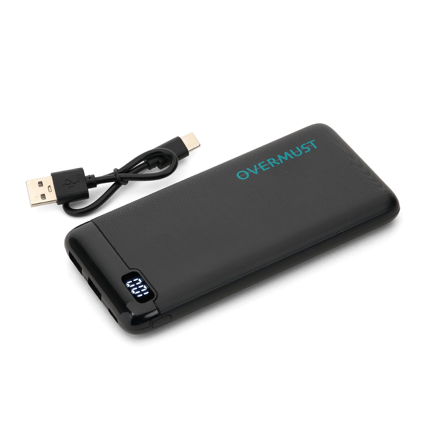شارژر قابل حمل OVERMUST 10.000 میلی آمپر با 2 پورت USB و 1 پورت USB-C - پاوربانک - برای گوشی هوشمند و تبلت (آیفون و سامسونگ) - شارژ از طریق پورت Micro USB یا USB-C - با نشانگر باتری