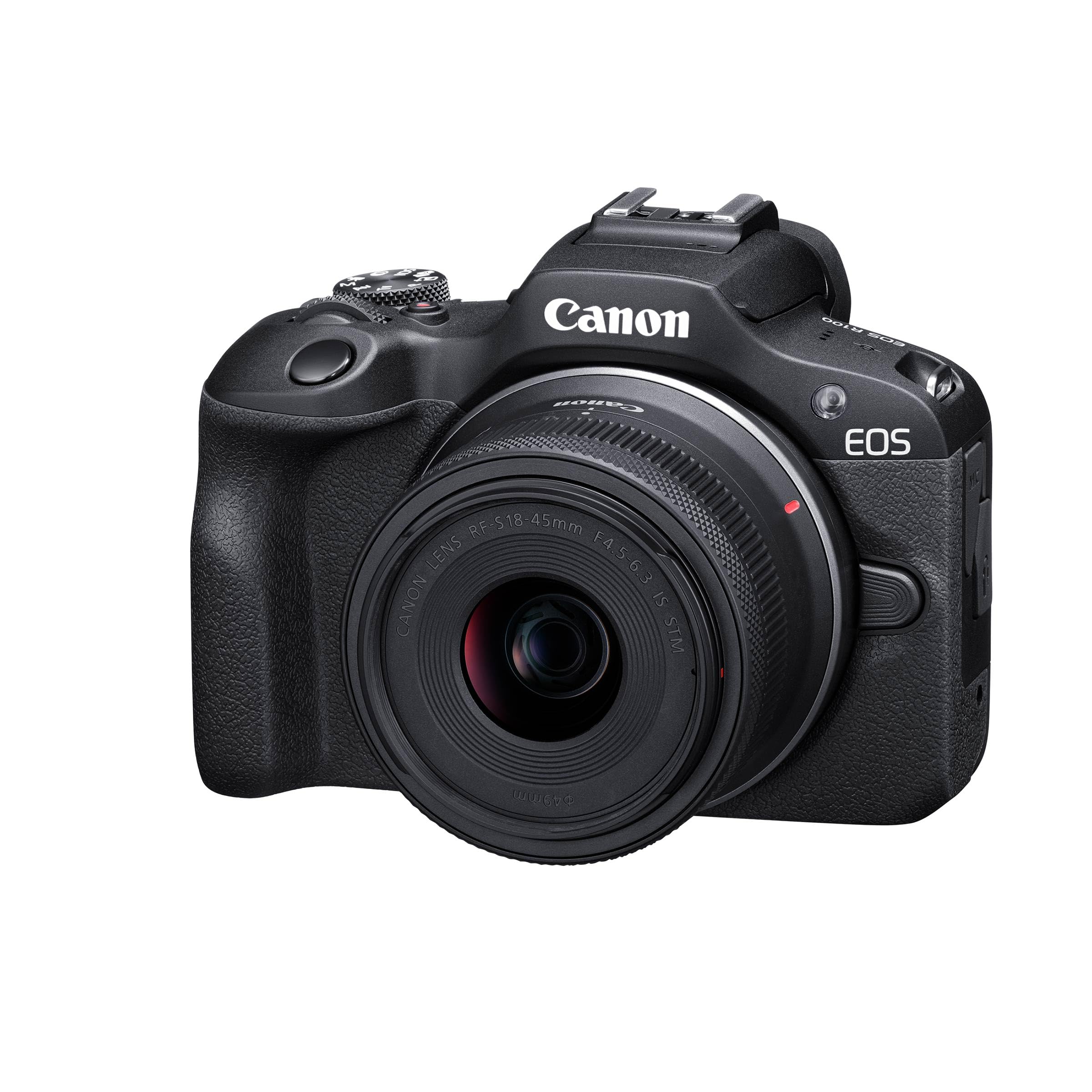 دوربین بدون آینه Canon EOS R100 با لنز RF-S 18-45mm F4.5-6.3 IS STM، رنگ مشکی دوربین بدون آینه EOS R100 + لنز RF-S 18-45 میلی‌متر