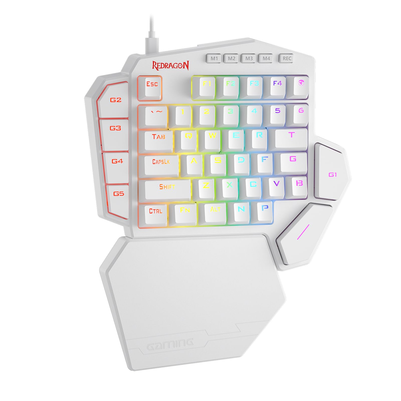 صفحه کلید بازی مکانیکی Redragon K585 DITI یک دست RGB، حرفه‌ای با کابل Type-C و 7 کلید میکرو داخلی، دارای استراحتگاه مچ قابل جدا شدن، 42 کلید (سفید، سوئیچ آبی) سوئیچ آبی سفید