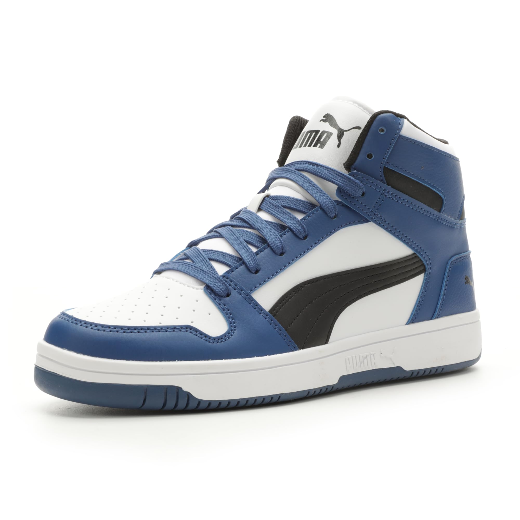 کفش ورزشی مردانه از چرم سینتتیک Puma Rebound Layup Puma با سایز ۴۷ اروپا - سفید-سیاه-بلو رویال