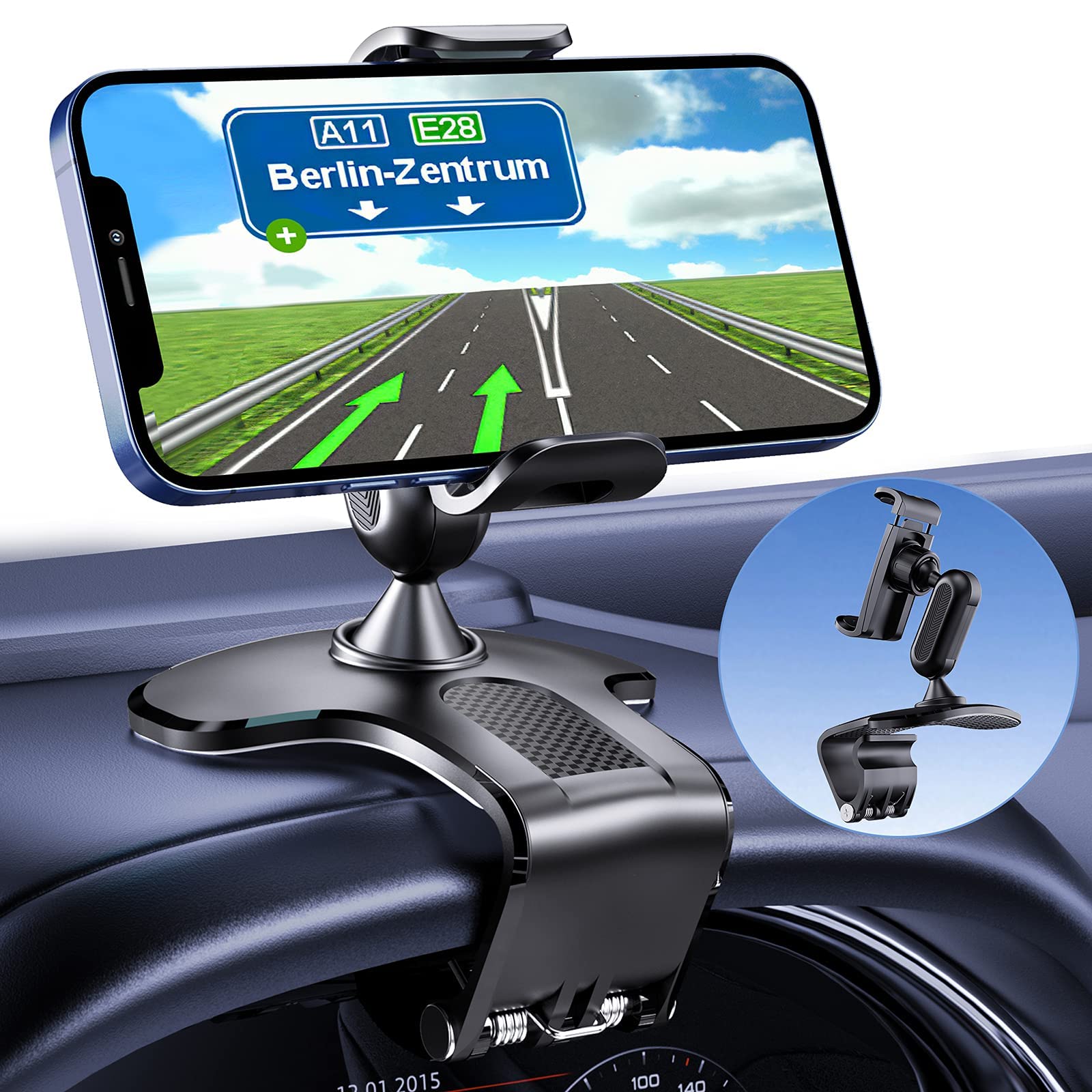 نگهدارنده تلفن همراه 360 درجه نالکال ، نگهدارنده خودرو با قلاب داشبورد برای تلفن های هوشمند 4-7 اینچی (مشکی)