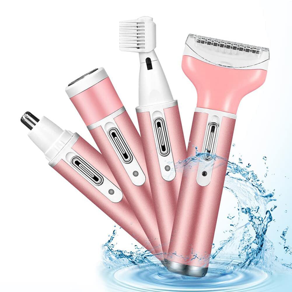 الکتریک ریزر برقی MAKINGTEC برای زنان، بی‌سیم قابل حمل ۴ در ۱ شیور غیر دردزا شارژی USB تراکم مو تریمر بیکینی تریمر پاک کننده موی صورت برای ابرو، بینی، صورت، پاها (سفید) (CKGTR-P، صورتی) CKGTR-P صورتی