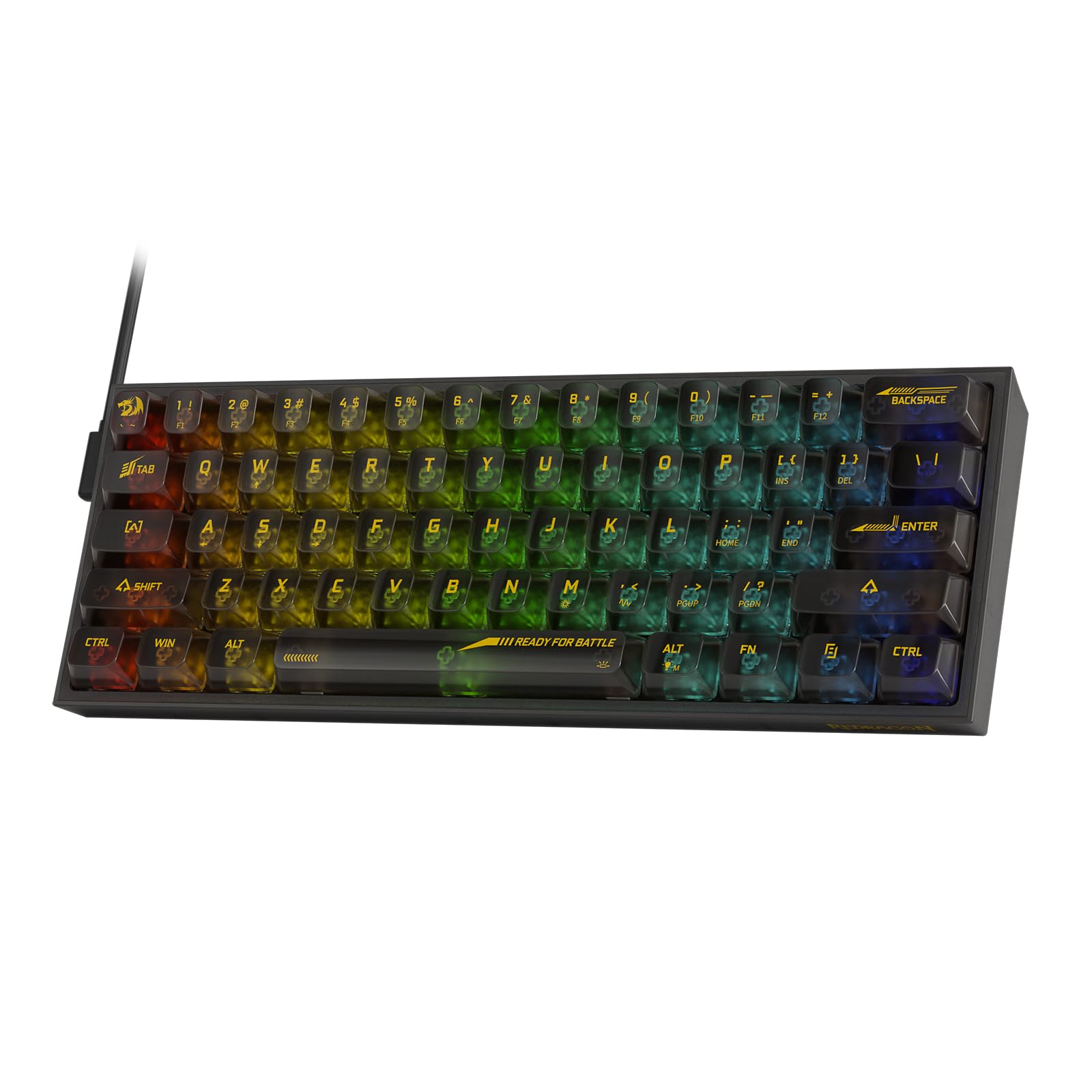 صفحه کلید باسیم بازی Redragon K617 SE 60٪، 61 کلید، صفحه کلید مکانیکی کامل شفاف با رابطه، سوئیچ خطی سفارشی، پشتیبانی نرم افزار درایور حرفه ای شفاف سیاه