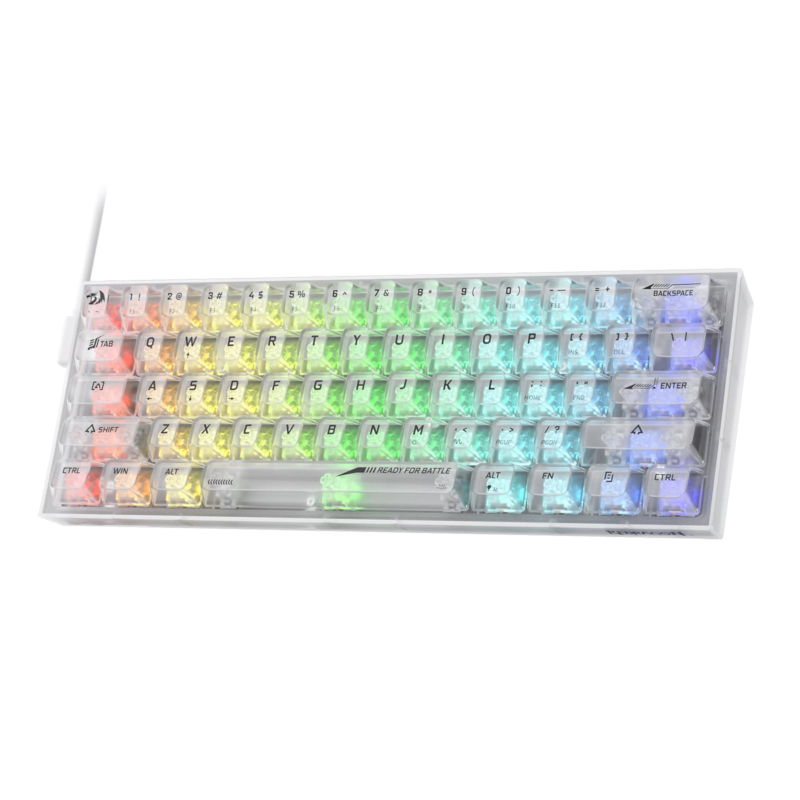 کیبورد بازی Redragon K617 SE 60٪ با سیم RGB، 61 کلیدها، کیبورد مکانیکی کامل شفاف با ترانسلوسنت بورد، سوییچ خطی سفارشی، پشتیبانی از درایور / نرم‌افزار حرفه‌ای سفید شفاف