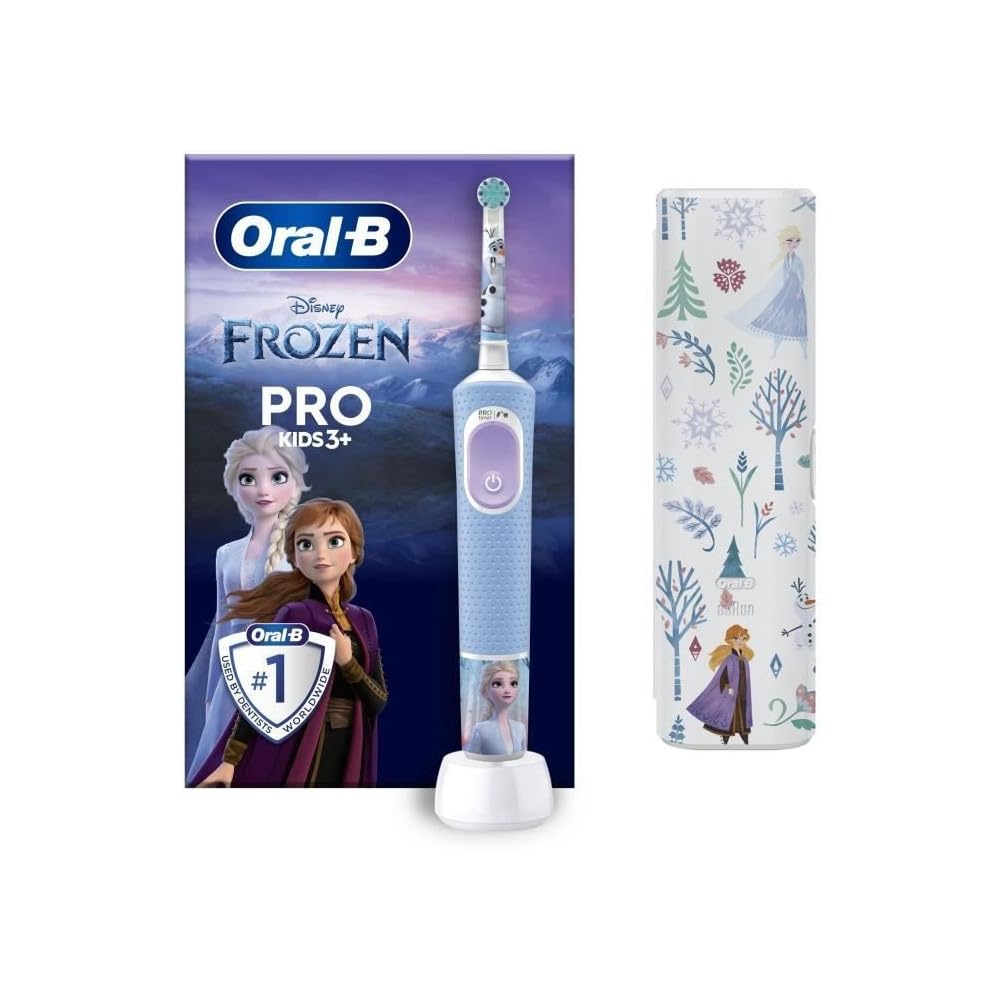 سر سازه دندان الکتریکی Oral-B Pro Kids Frozen برای کودکان بالای 3 سال، شامل حالت حساس Sensitiv+ برای مراقبت از دندان، موی برس بسیار نرم، 1 سر برس، 1 کیف سفر، 4 استیکر، رنگ آبی/بنفش 1 عدد (بسته‌ی 1 تایی)
