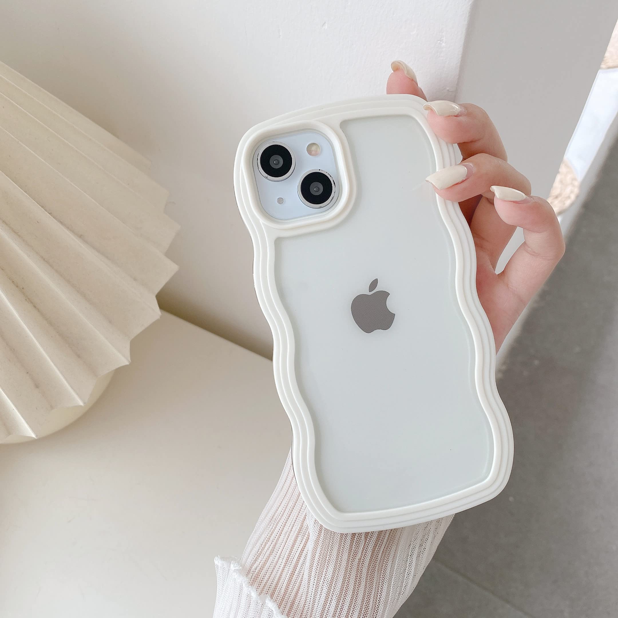 مورد QLTYPRI برای iPhone 11 Pro Max، مورد شفاف لبه موج موجی جذاب برای دختران و زنان، کاور عقب شفاف ضدضربه ضد خش - سفید iPhone 11 Pro Max سفید