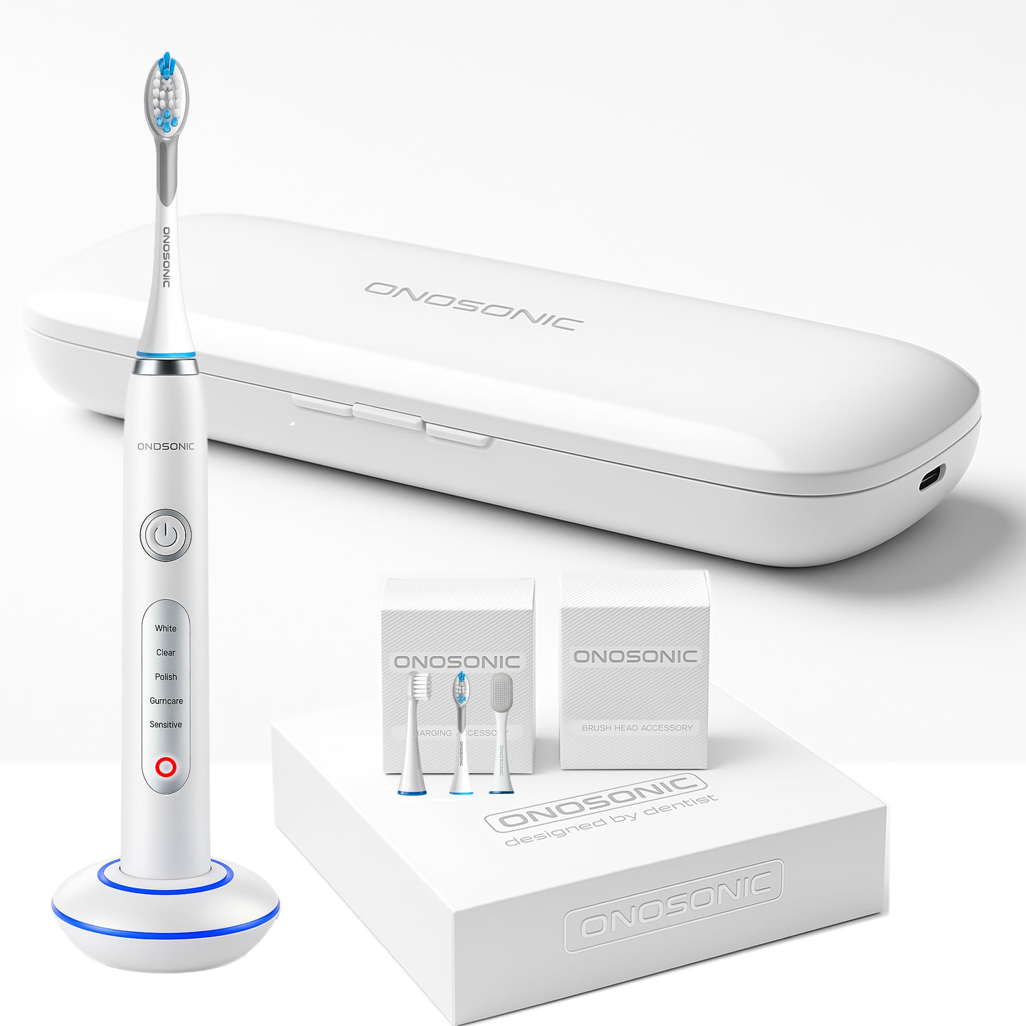 دندان‌های سفیدتر در ۷ روز! مسواک برقی سونیک قابل شارژ ONOSONIC DX-1 - حالت سفید کننده دندان‌ها - پاک کننده زبان، حفظ دندان‌های سفید، از بین بردن بوی بد دهان، توصیه شده توسط دندانپزشک