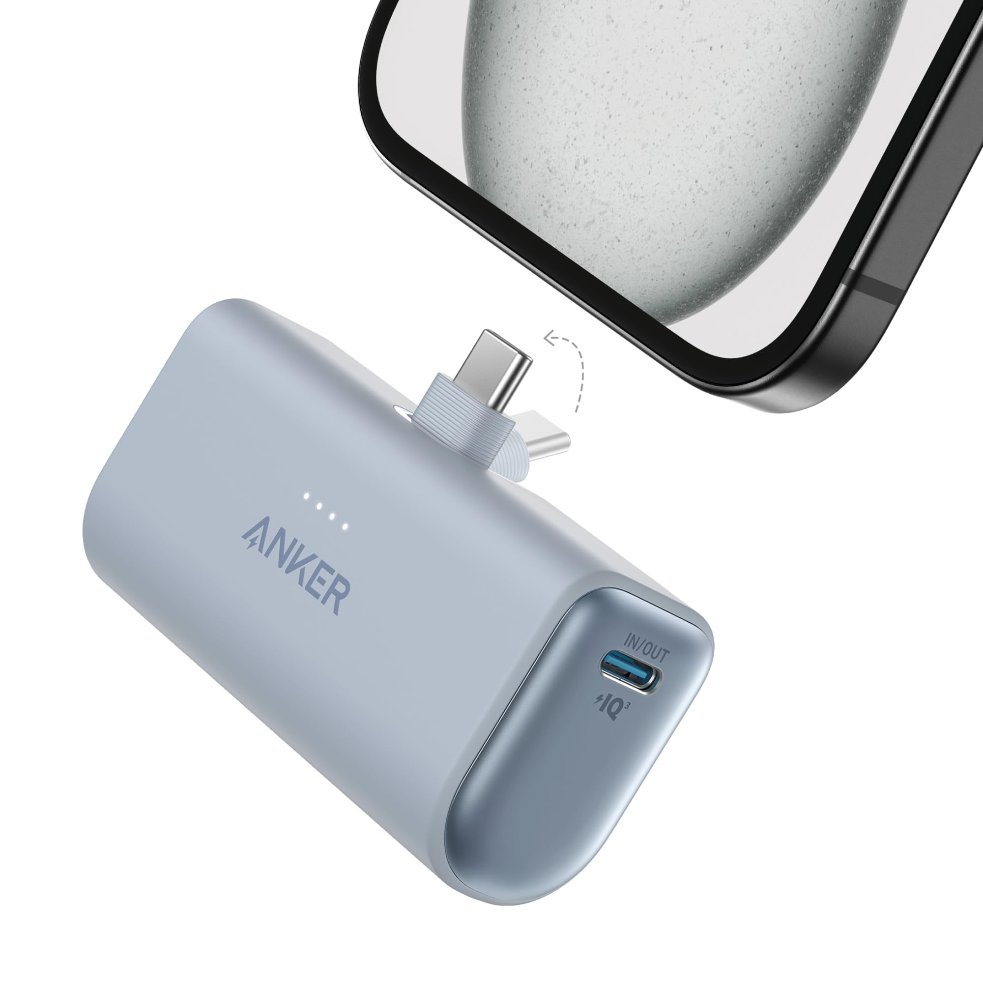 پاور بانک قابل حمل Anker iPhone 16، نانو با کانکتور USB C داخلی، پاور بانک 5،000میلی آمپر ساعت 22.5وات، برای مدل‌های iPhone 16/15، سری Samsung S22/23، iPad Pro/Air، AirPods و دیگر دستگاه‌ها به رنگ آبی جزیره