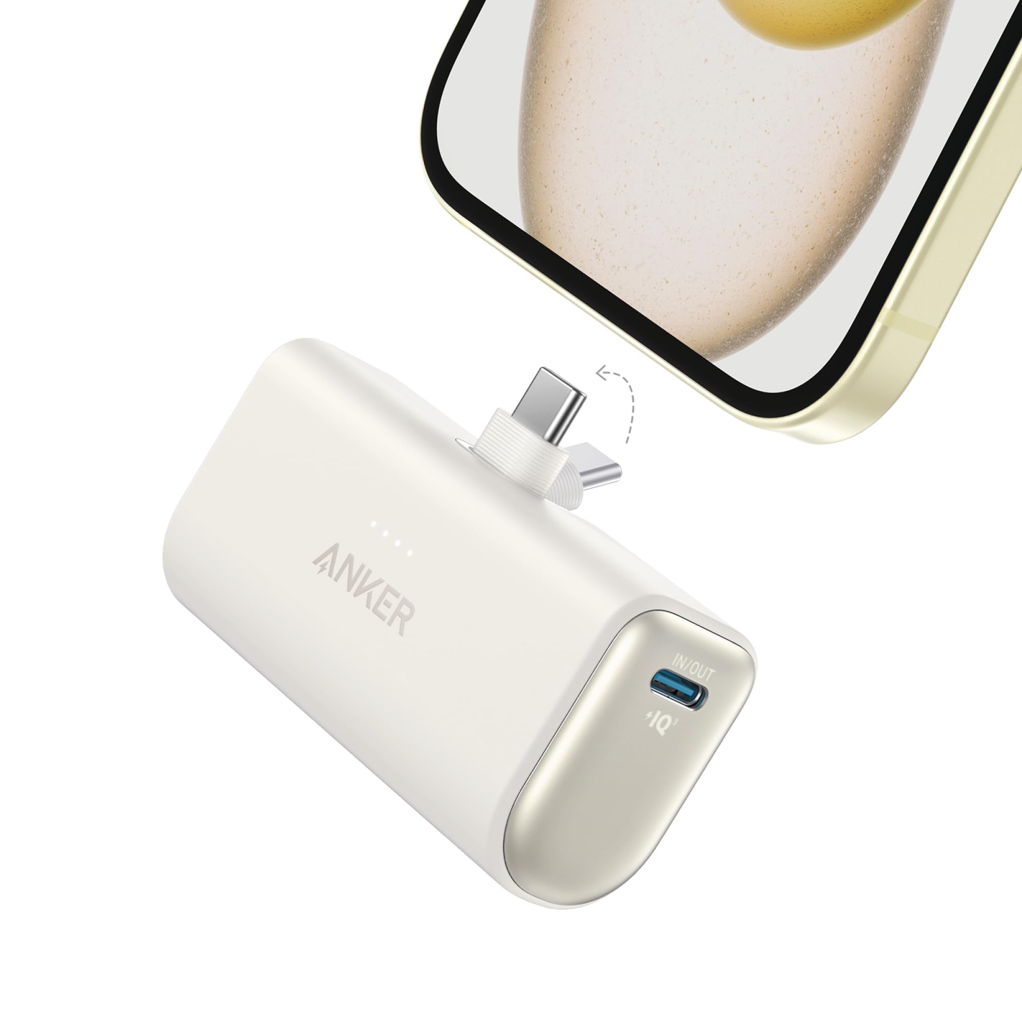 پاور بانک Anker Nano، شارژر قابل حمل با کانکتور USB-C تا شدنی درونی، باتری 5,000mAh 22.5W، برای آیفون مدل‌های 16 و 15، سامسونگ، هواوی، iPad، AirPods، شیائومی، ویوو، اپو و سایر دستگاه‌ها رنگ سفید