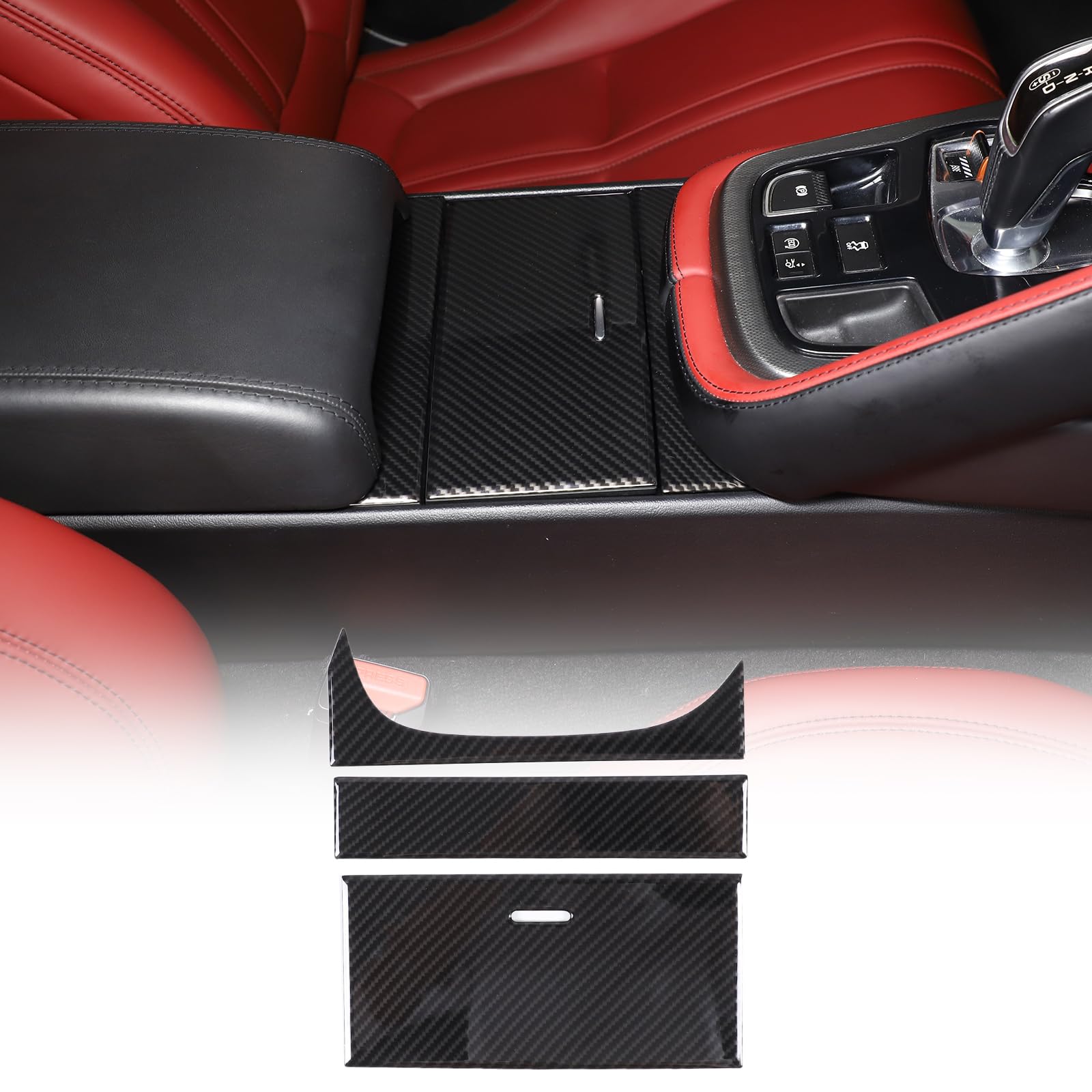قطعه تزیینی جعبه ذخیره‌سازی کنترل مرکزی خودروی Daeiclru قابل استفاده برای Jaguar F-Type 2013-2024، پنل تریم ABS نگهدارنده فشار مرکزی قایق‌های آب پوشش داخلی لوازم جانبی (الگوی فیبر کربن)