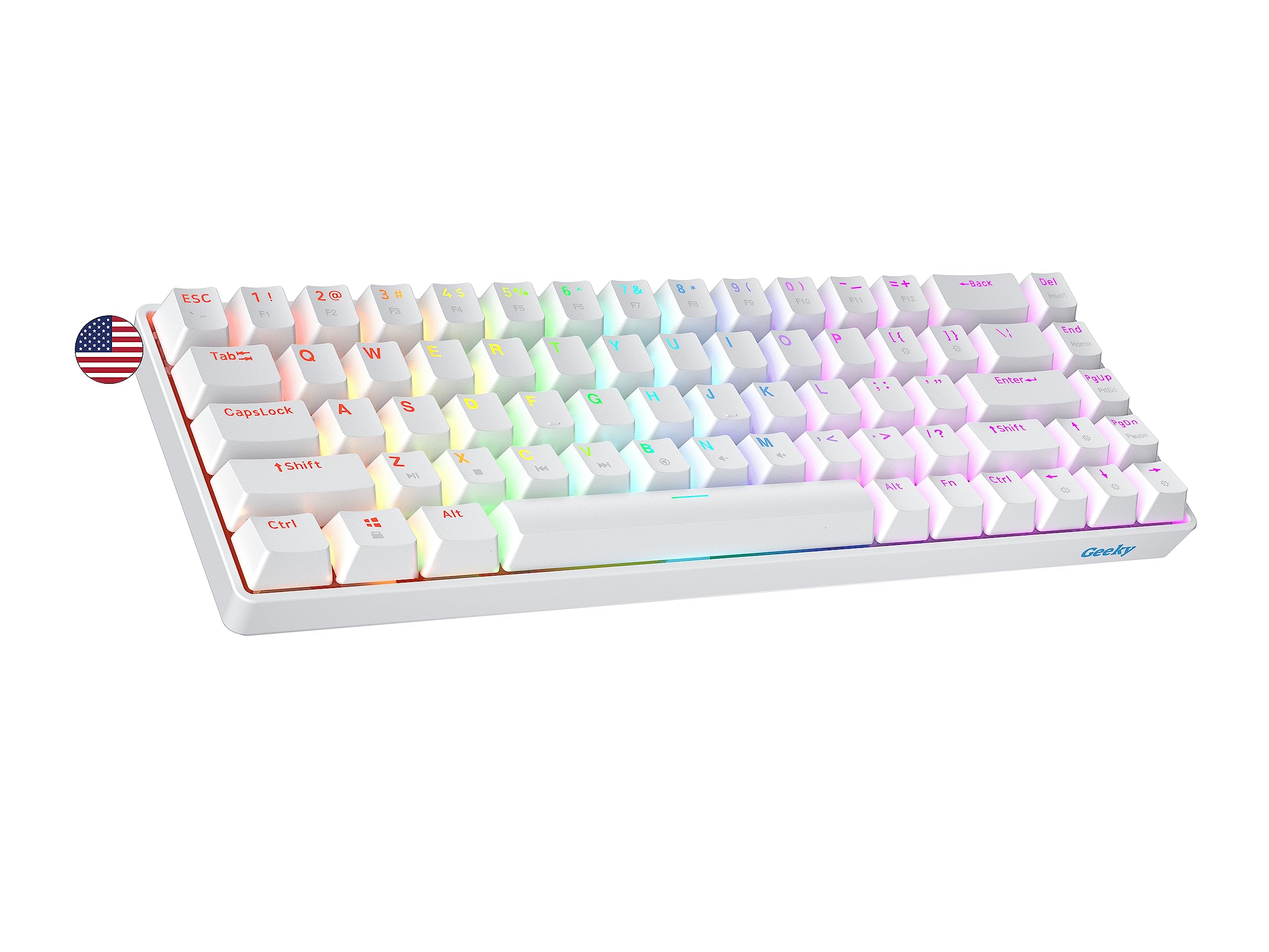 صفحه کلید بازی مکانیکال گیمینگ Geeky GK65 65٪ | Hot Swappable | 68 کلیدهای چند رنگ RGB LED برای PC/Mac Gamer | طرح ANSI US (سفید، مکانیکال آبی) با سوئیچ قابل تعویض هات-سوپ آبی