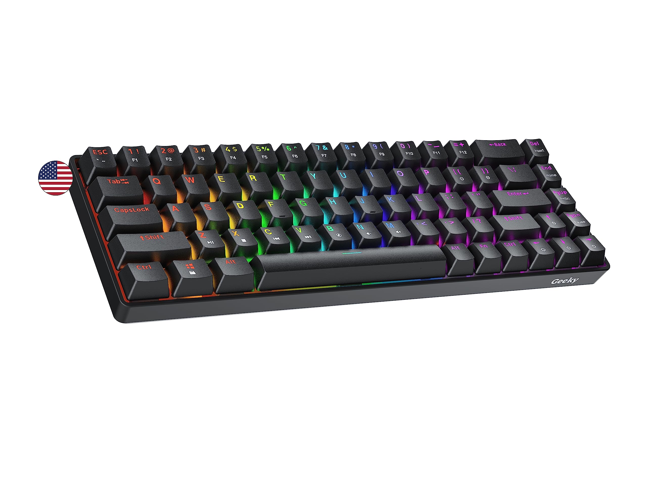 صفحه کلید مکانیکی قابل تعویض ۶۵٪ Geeky GK65 | بازی کردن مکانیکی | ۶۸ کلیدی با نور پس زمینه چند رنگ RGB LED برای گیمرها | پشتیبانی از استاندارد آمریکایی ANSI US (مشکی، مکانیکی قهوه ای) سوییچ تعویضی مکانیکی Brown.