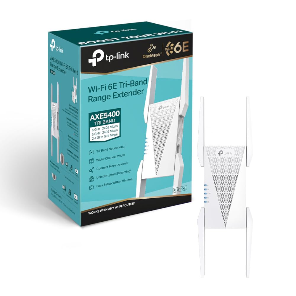 TP-Link AXE5400 Tri-Band Mesh Wi-Fi 6E محدوده گسترش | تقویت‌کننده براوباند/Wi-Fi | وای-فای بوستر/هات‌اسپات با 1 پورت گیگابیت | کانال‌های 160 مگاهرتز | حالت نقطه دسترسی داخلی ساخته شده | راه‌اندازی آسان - RE815XE Small