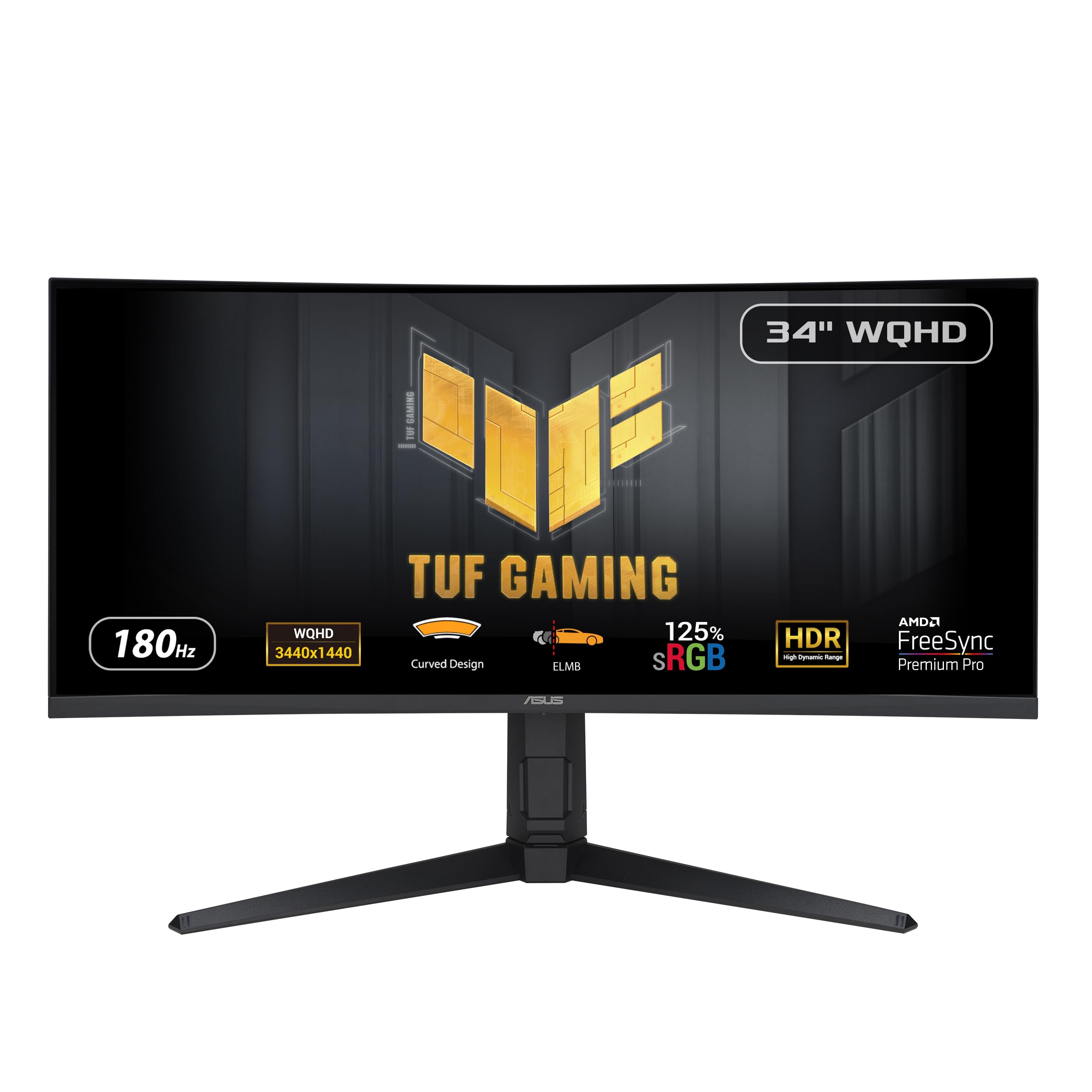 مانیتور منحنی ASUS TUF Gaming 34 اینچ 1440P (VG34VQL3A) - QHD (3440 x 1440)، 180Hz، 1ms، افزایش شفافیت حرکت بسیار پایین، فری‌سینک پریمیم پرو، 125٪ sRGB، DisplayHDR 400، قابلیت تنظیم ارتفاع، گارانتی 3 ساله 34 اینچ QHD 180Hz مانیتور فری‌سینک پریمیم پرو